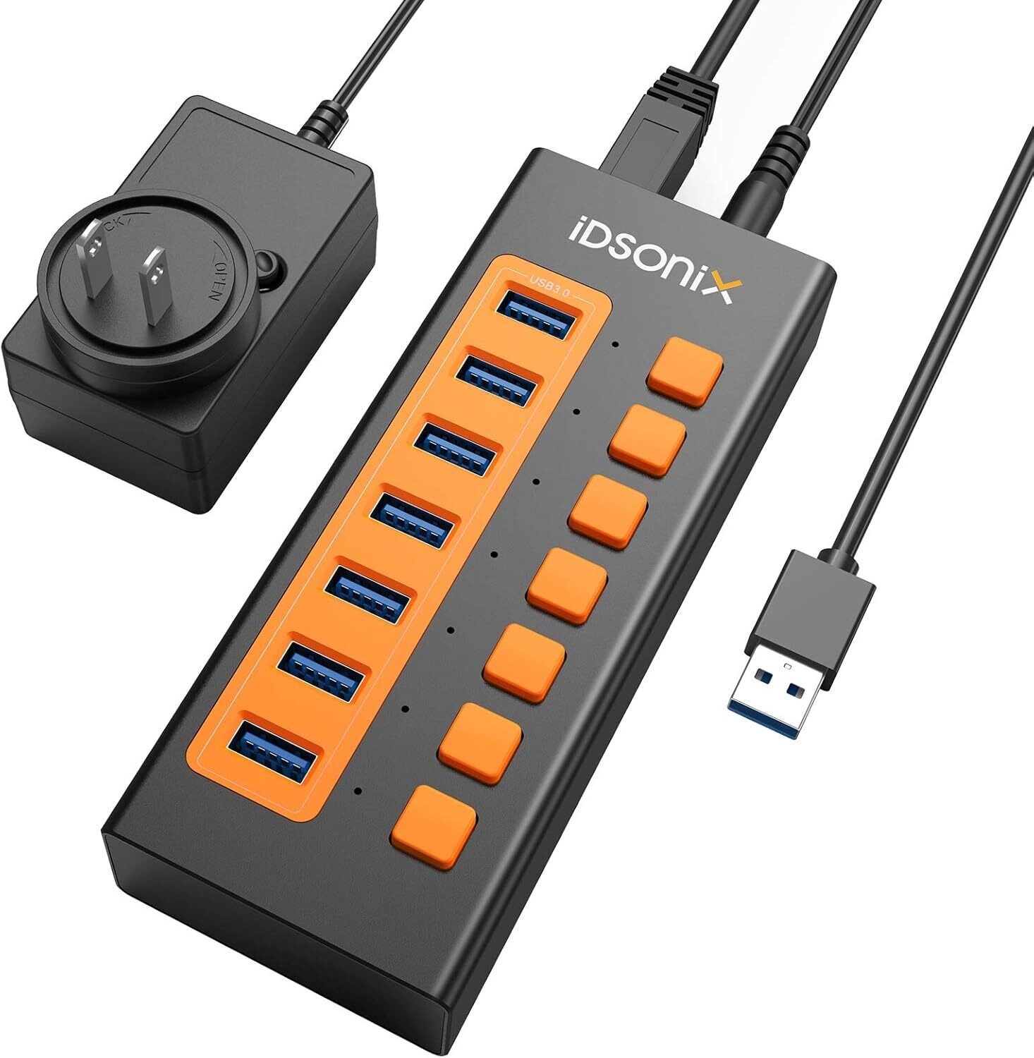 IDsonix 7 Port USB 3.0 Hub Charger Switch Splitter Powered AC Adapter for PC US
