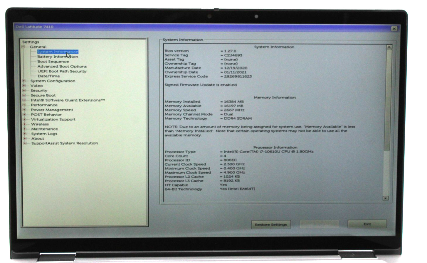 Dell Latitude 7410 14″ i7-10610U 16GB 256GB SSD Silver