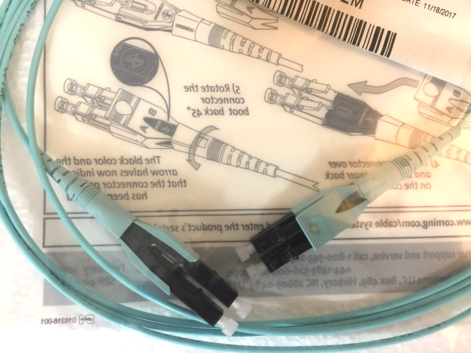 NEW CORNING 2M 6ft LC-LC MM 10Gb OM3 Aqua Fiber Cable for 10G SFP Fast Shipping!