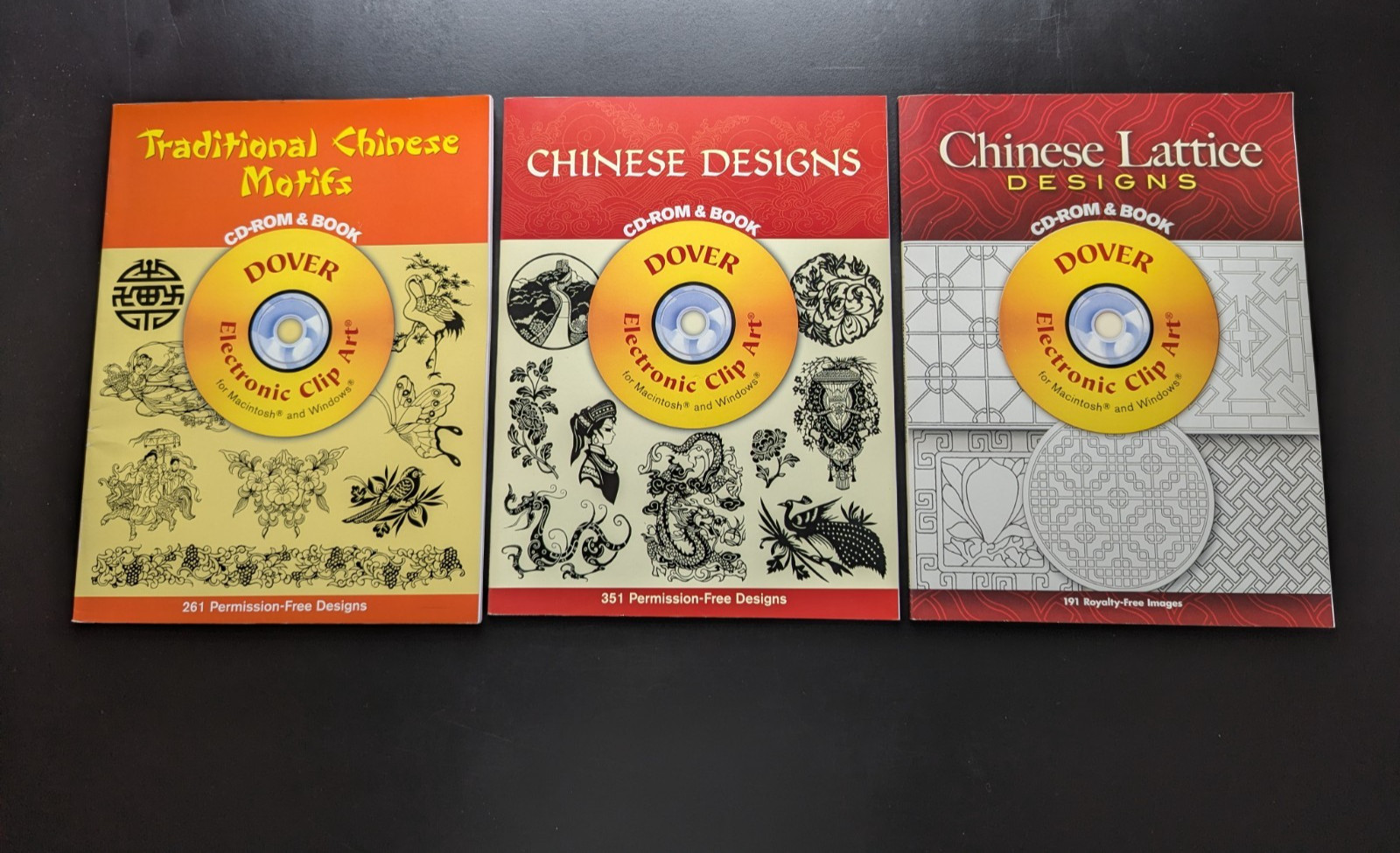Chinese Designs & Traditional Motifs Dover Clip Art CD-ROM 3V Lot