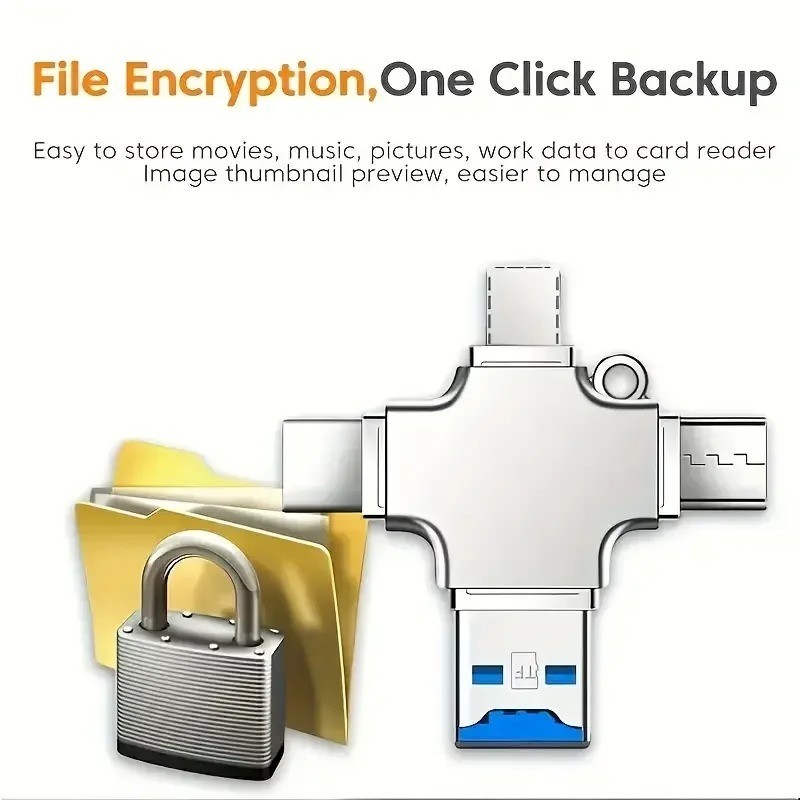 4 In 1 USB 3.0 Flash Drive 128GB Type C Memory Photo Stick for iPhone Android