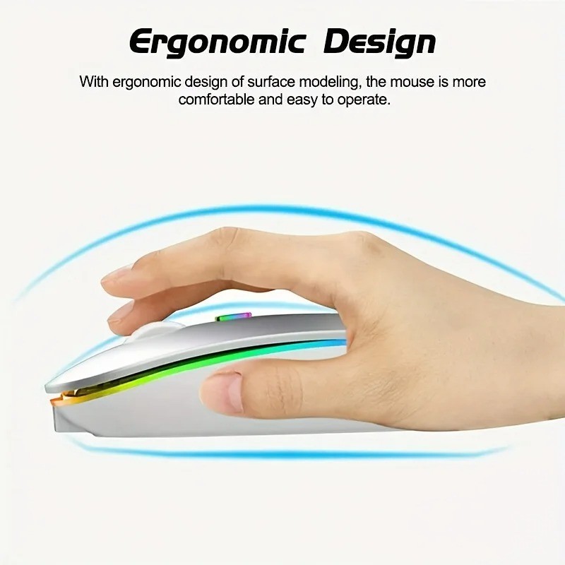 2.4GHz Wireless Optical Mouse USB Rechargeable RGB Cordless Mice For PC Laptop