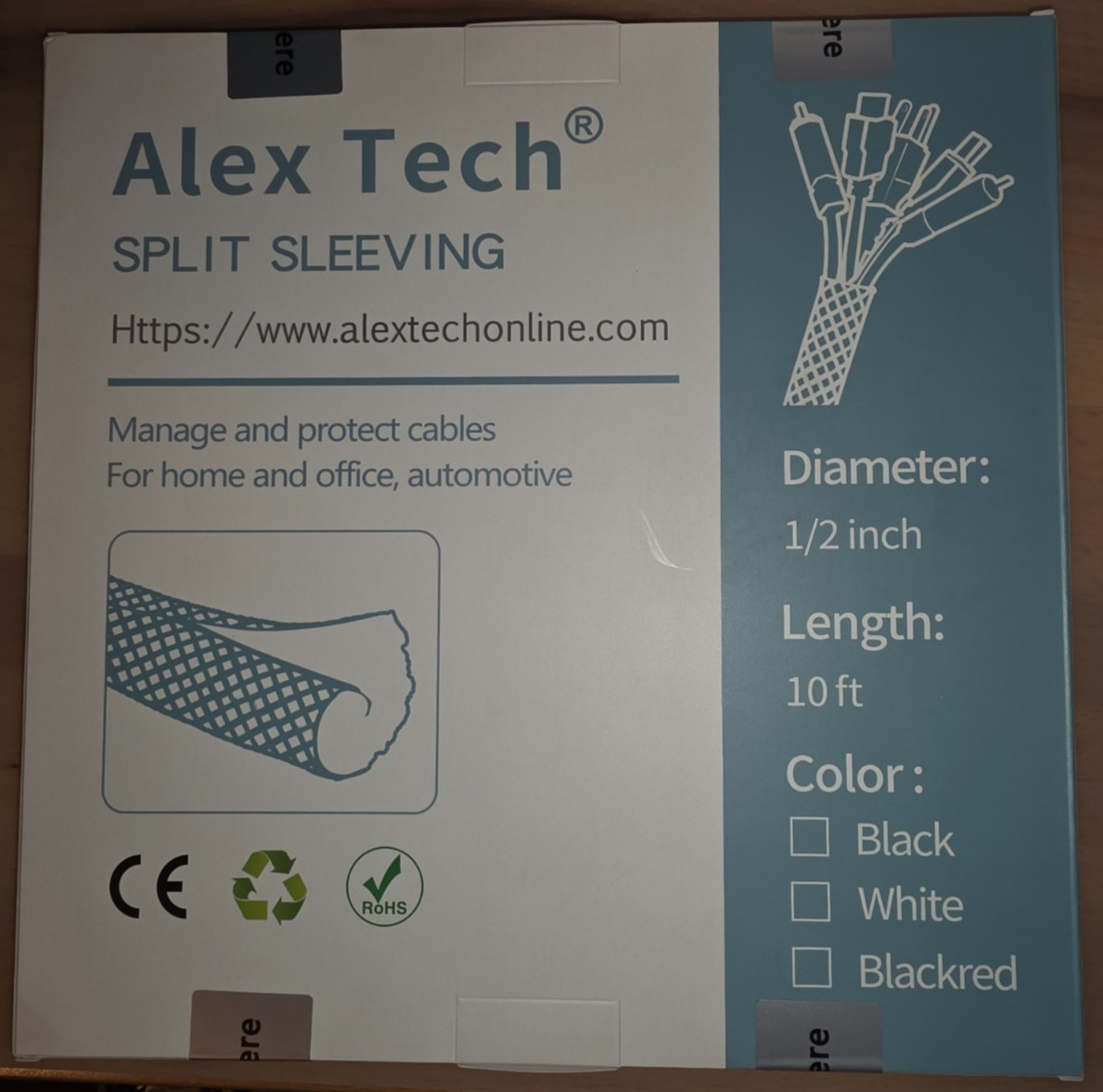 Alex Tech Split Sleeving Cable Protector 10ft – White – New