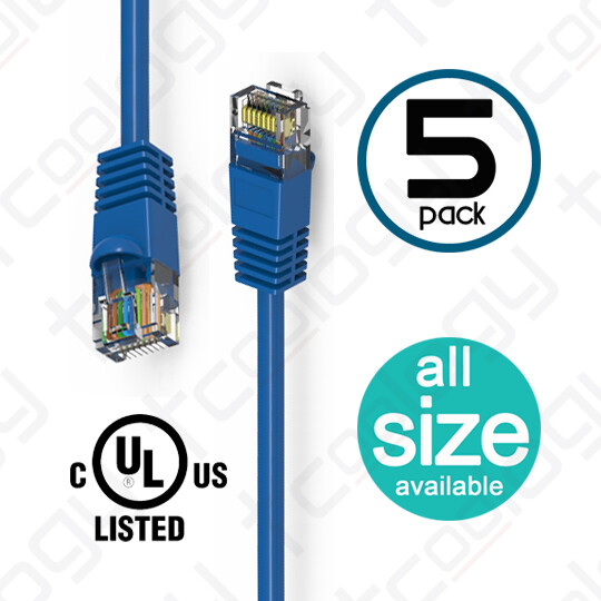 [UL Listed] TCoology Cat6 Patch Cord Booted Cable 24 AWG 550mhz UTP – 5 Pack Lot