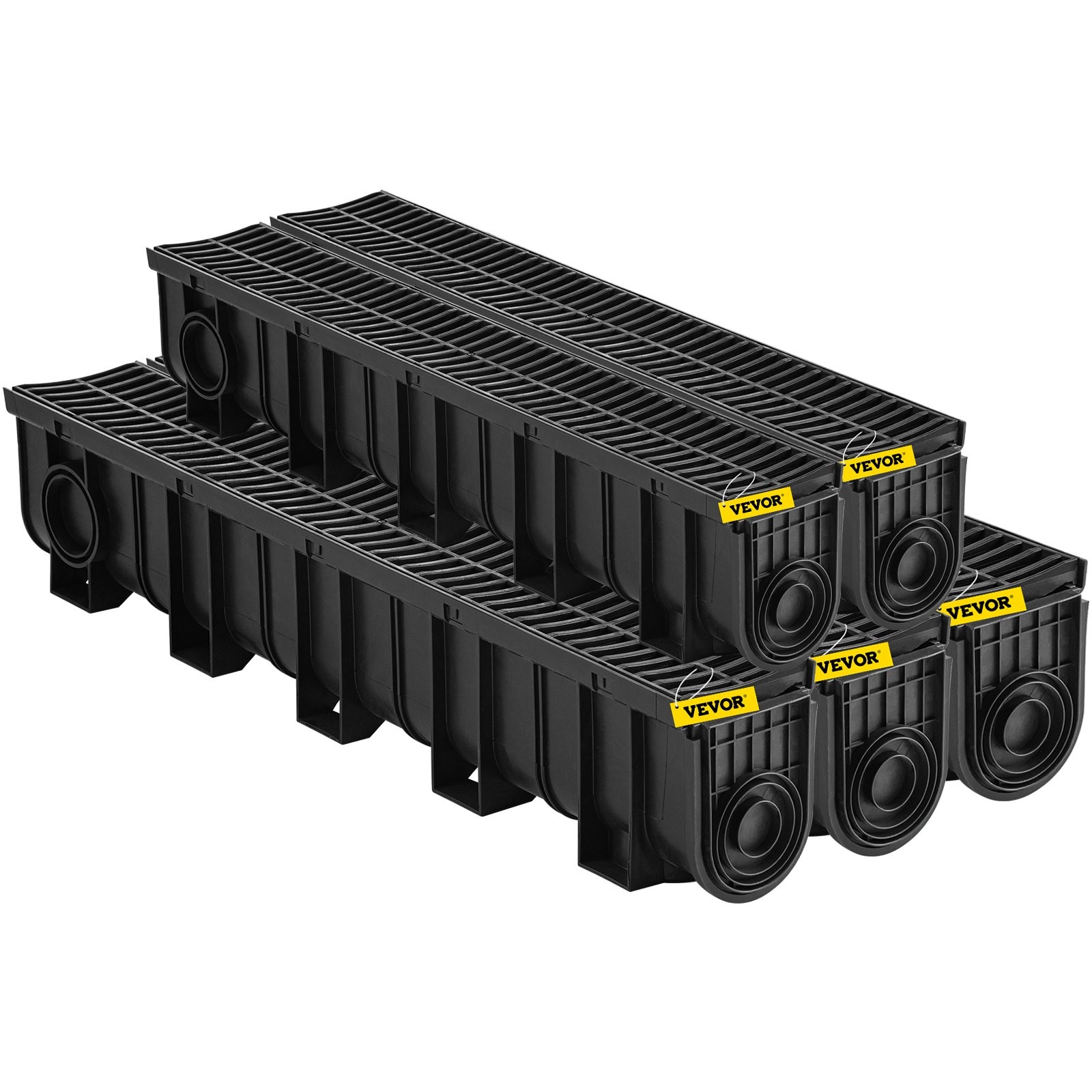Trench Drain System, Channel Drain with Plastic Grate, 5.9×7.5-Inch HDPE Drainag