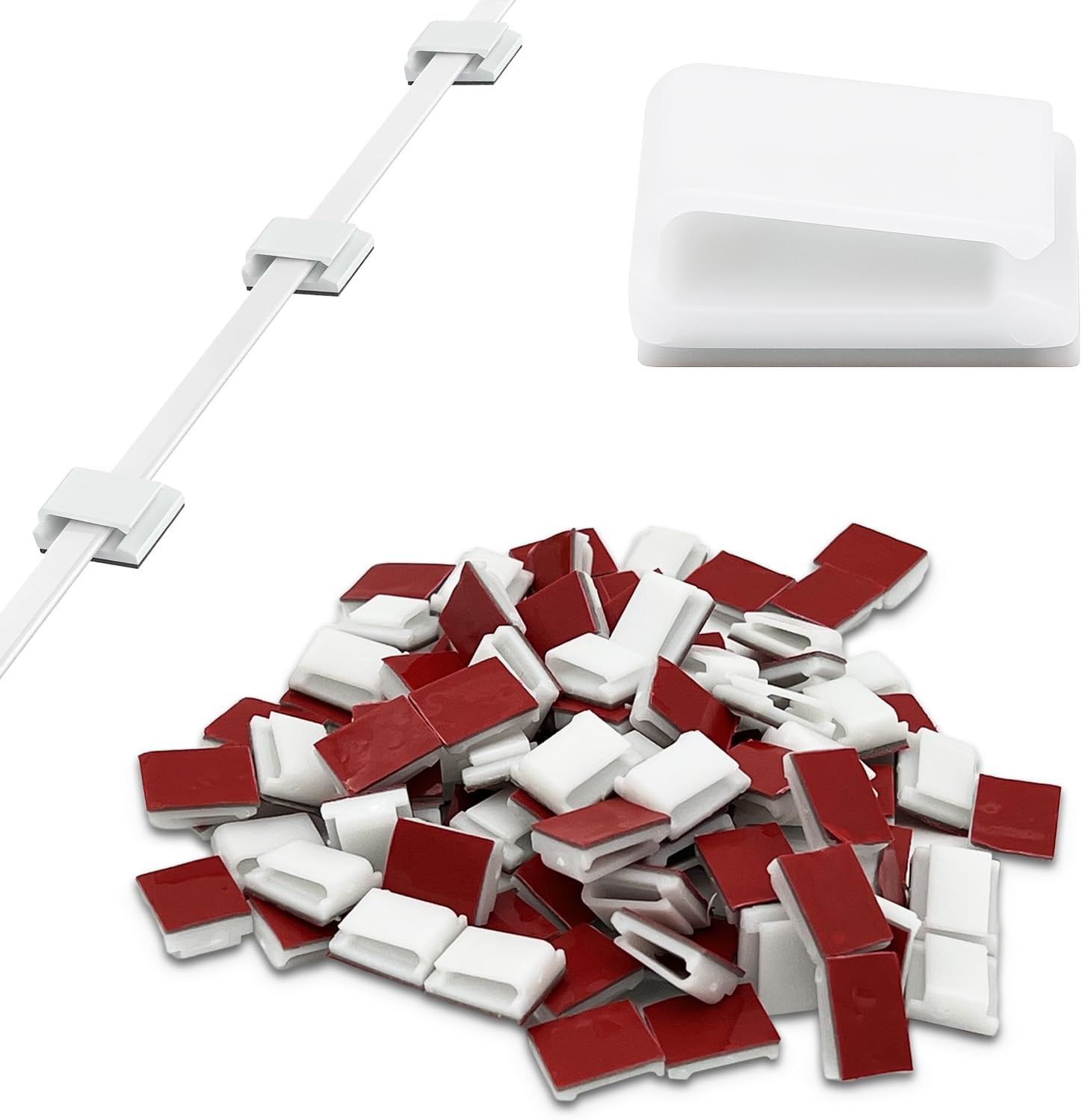White Adhesive Ethernet Cable Clips – Flat & round Cord Holders for Wall, Desk