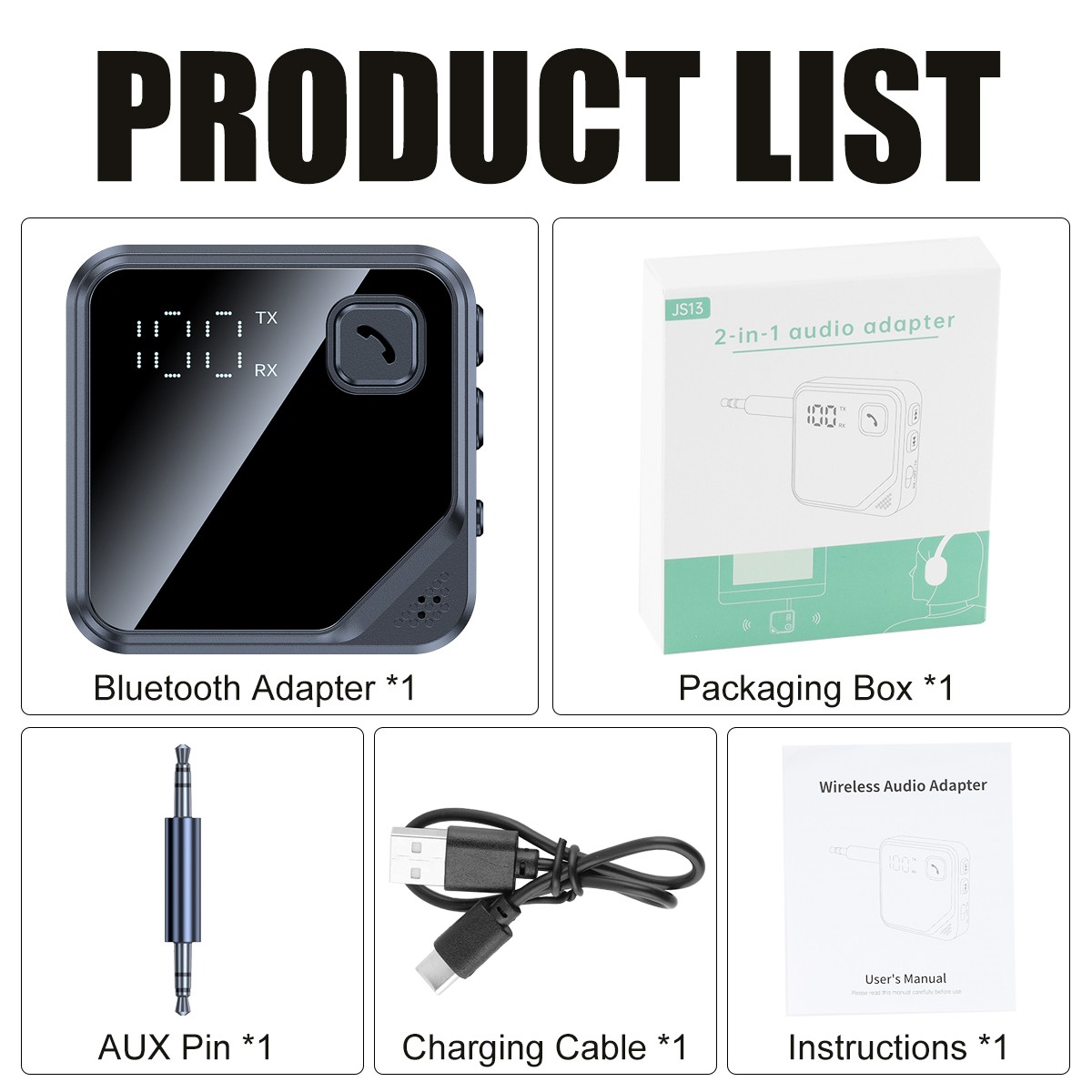 Bluetooth V5.4 Transmitter Receiver 2-IN-1 Wireless Audio 3.5mm Jack Aux Adapter