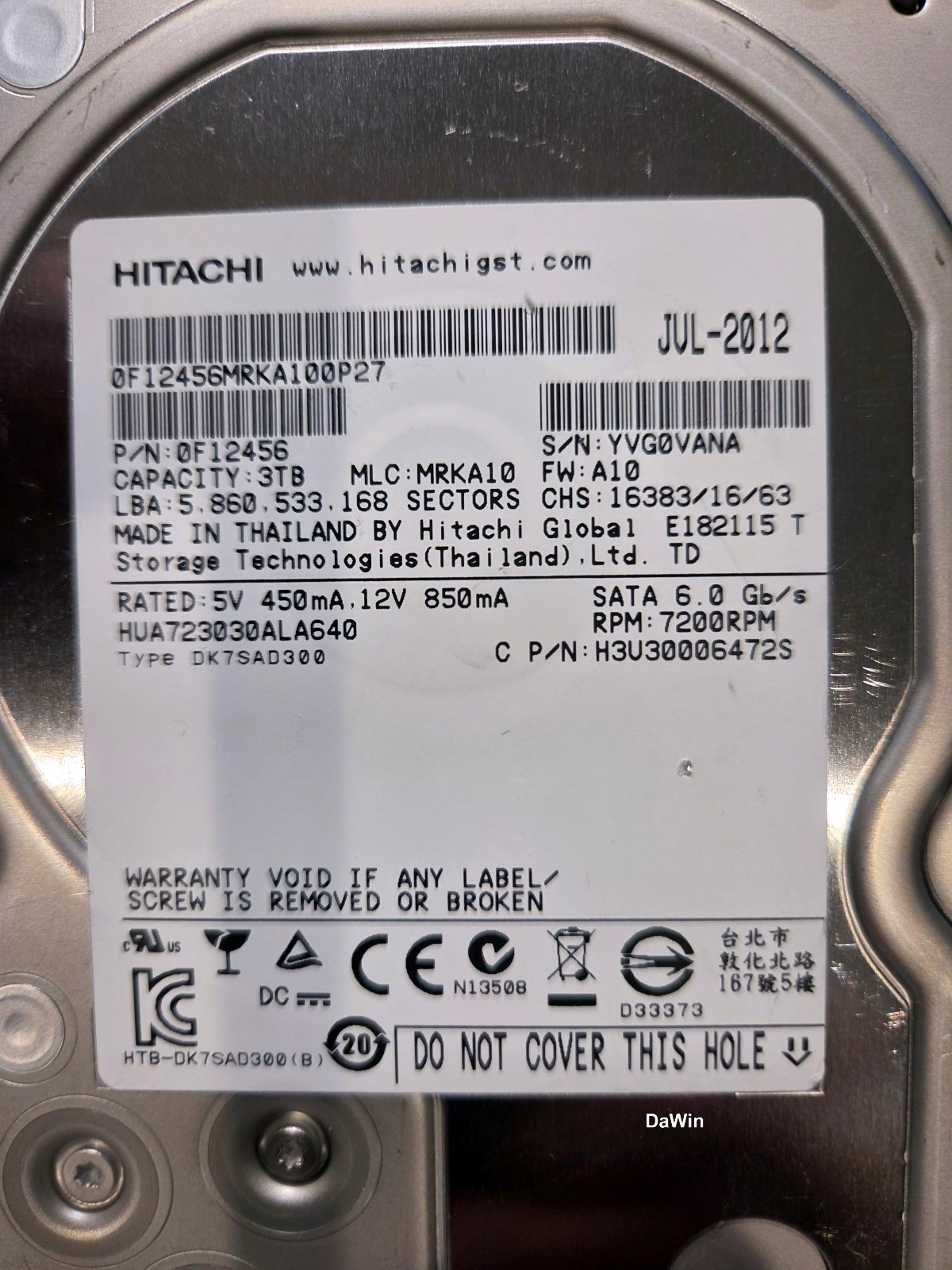 Lot (6) Hitachi Ultrastar HUA723030ALA640 3TB SATA 3.0Gb/s 3.5″ Hard Drive