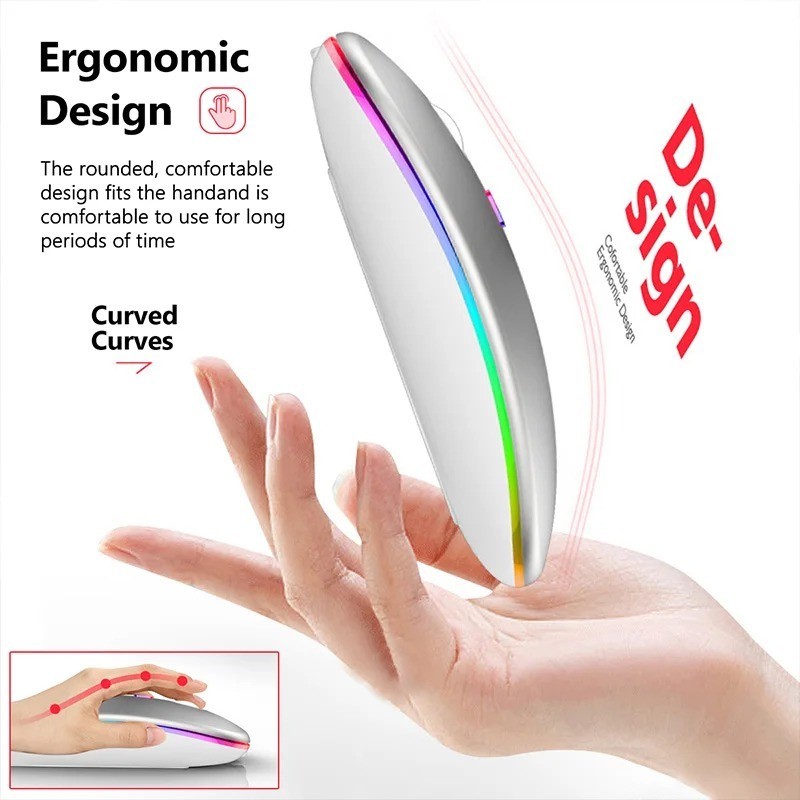 RGB Bluetooth Wireless Mouse Rechargeable Ergonomic USB PC Laptop iPad ✅