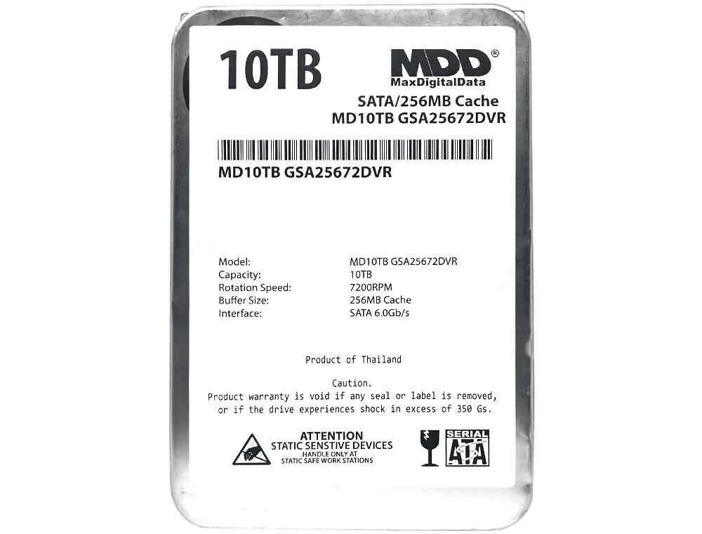 MDD 10TB 7200RPM 256MB Cache 3.5″ SATA 6.0Gb/s Internal Surveillance Hard Drive