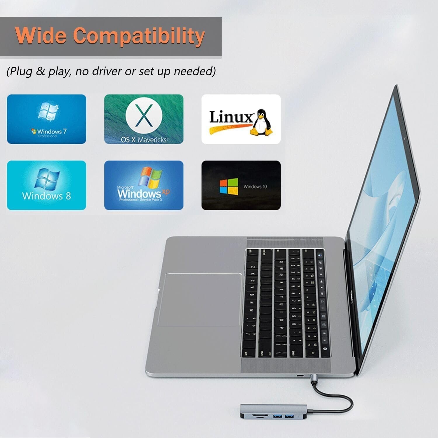 USB-C Hub: 5 in 1 with 3 Ports & SD Card Reader for Multiple Devices