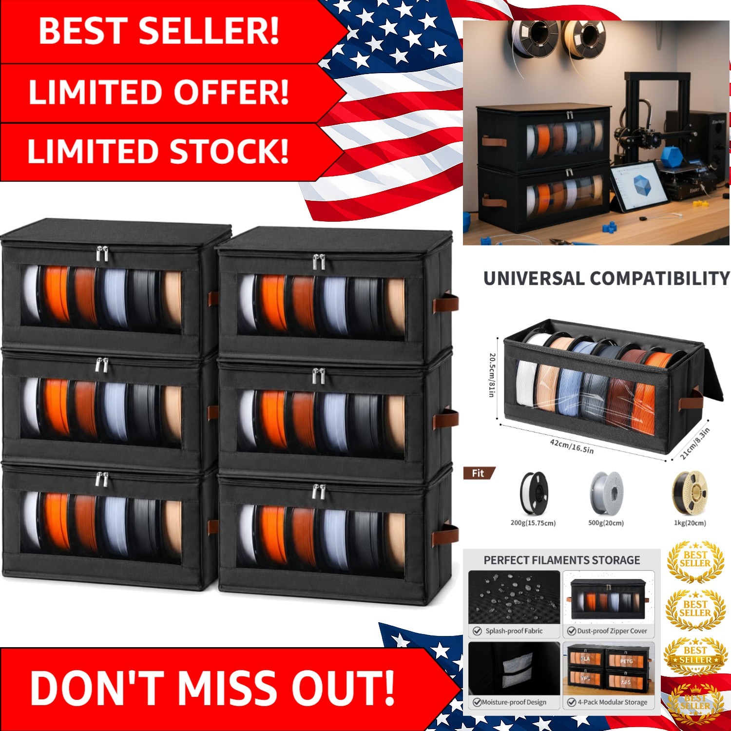 Durable Foldable 3D Printer Filament Storage – Protects 36 Spools Efficiently