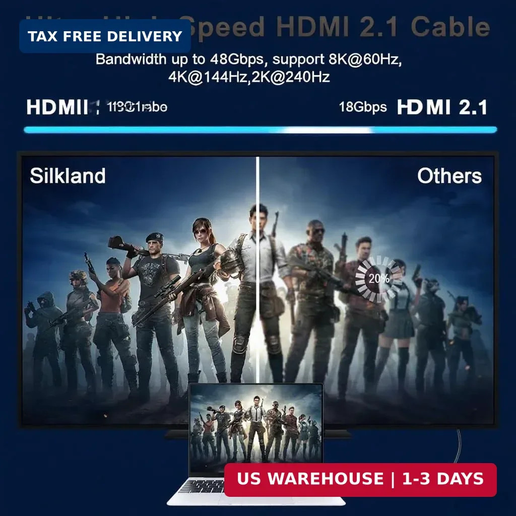 Ultra High Speed 8K HDMI Cable 6.6 ft (2M) 2.1 48Gbps Braided Cord – Supports 8K