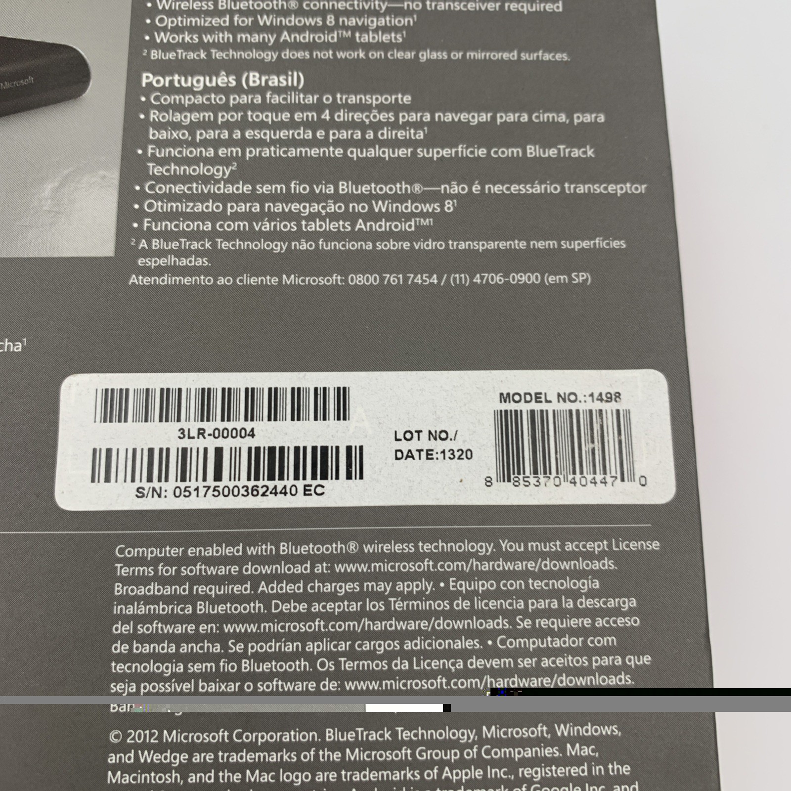 Microsoft Wedge Touch Mouse Bluetooth Wireless BlueTrack Portable Compact Black