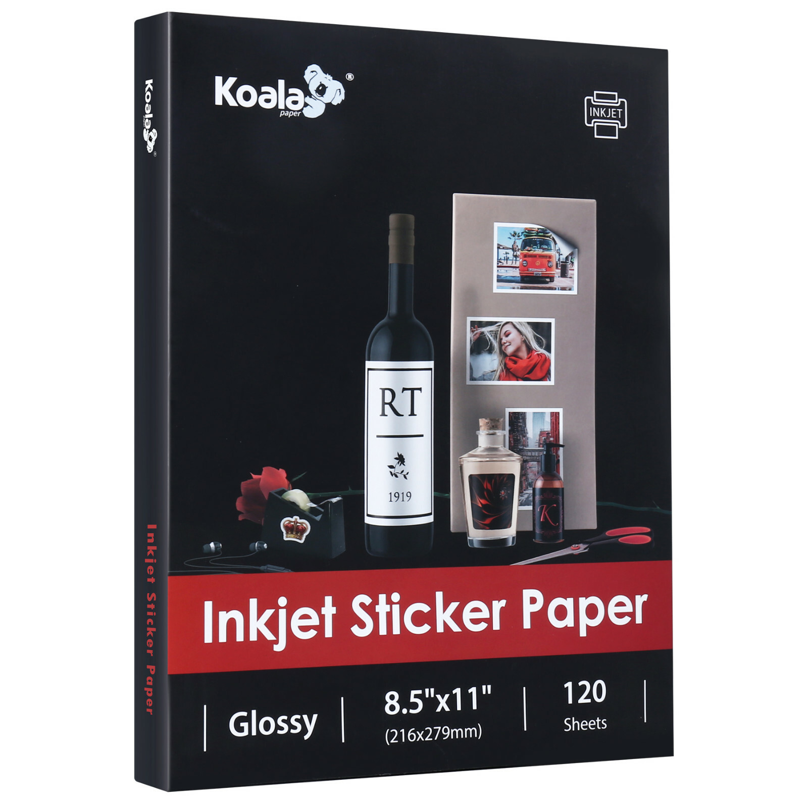 Koala Glossy Sticker Paper Inkjet Printer 8.5×11 120 Sheets Photo Sticker Paper