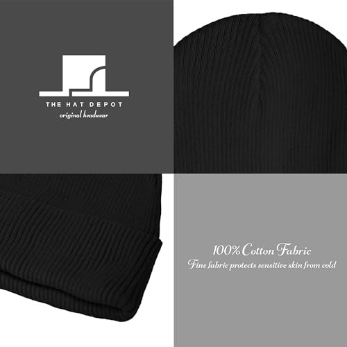 Kids 100% Washed Cotton Soft and Light Cuffed Skull Plain Daily One Size Black