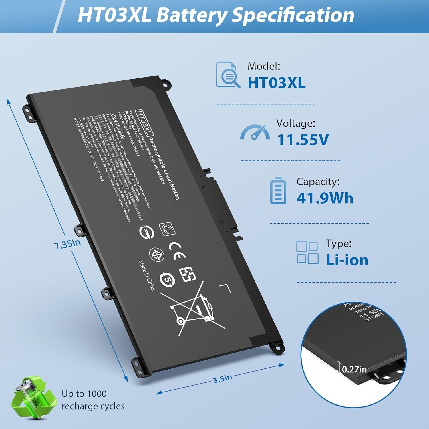 ✅41.9Wh HT03XL Battery for HP Pavilion L11421-2C2 L11119-855 15-CS 15-DA New