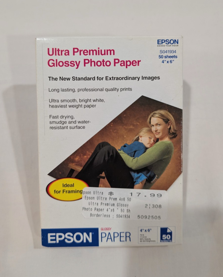 Epson Ultra Premium Glossy Photo Print Paper 4″x6″ 50 Sheets S041934 New Sealed