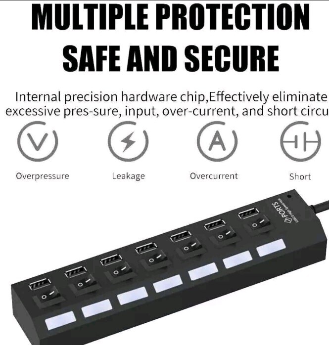 7 Port USB 2.0 / 3.0 Hub Splitter Adapter High Speed for PC Laptop Mac Desktop