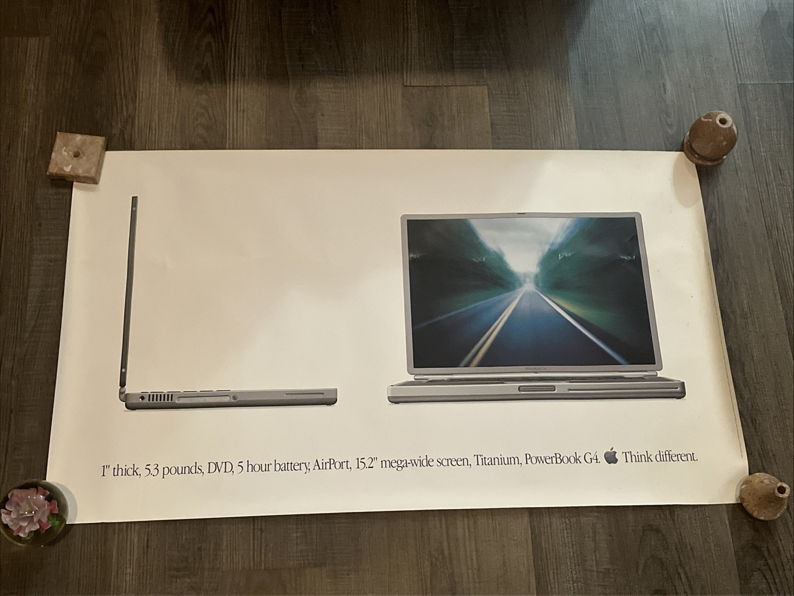 Vintage 2001 Apple Poster G4 PowerBook Think Different 23”x40” Computer Mac