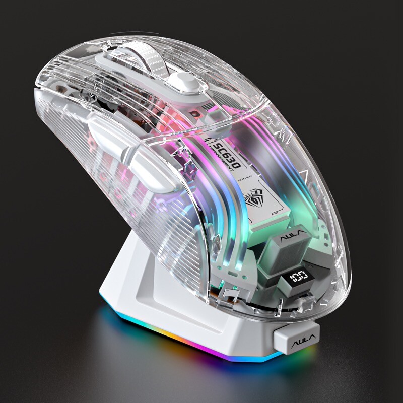 AULA SC630 Transparent Gaming Mouse – Tri-Mode Connectivity with Cool Backlight