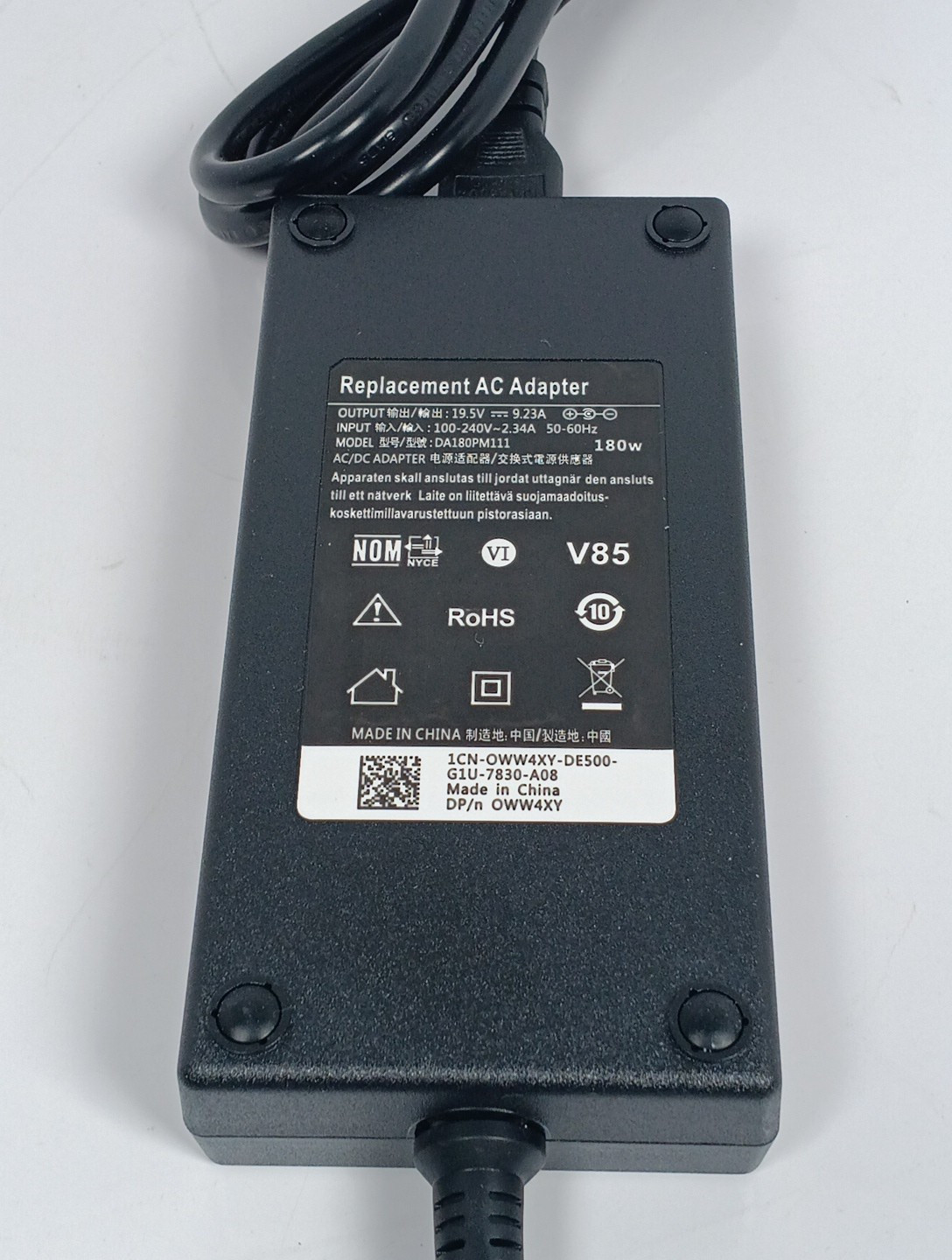 Dell AC Adapter Replacement DA180PM111 180W 19.5V 9.23A Power Cord Included