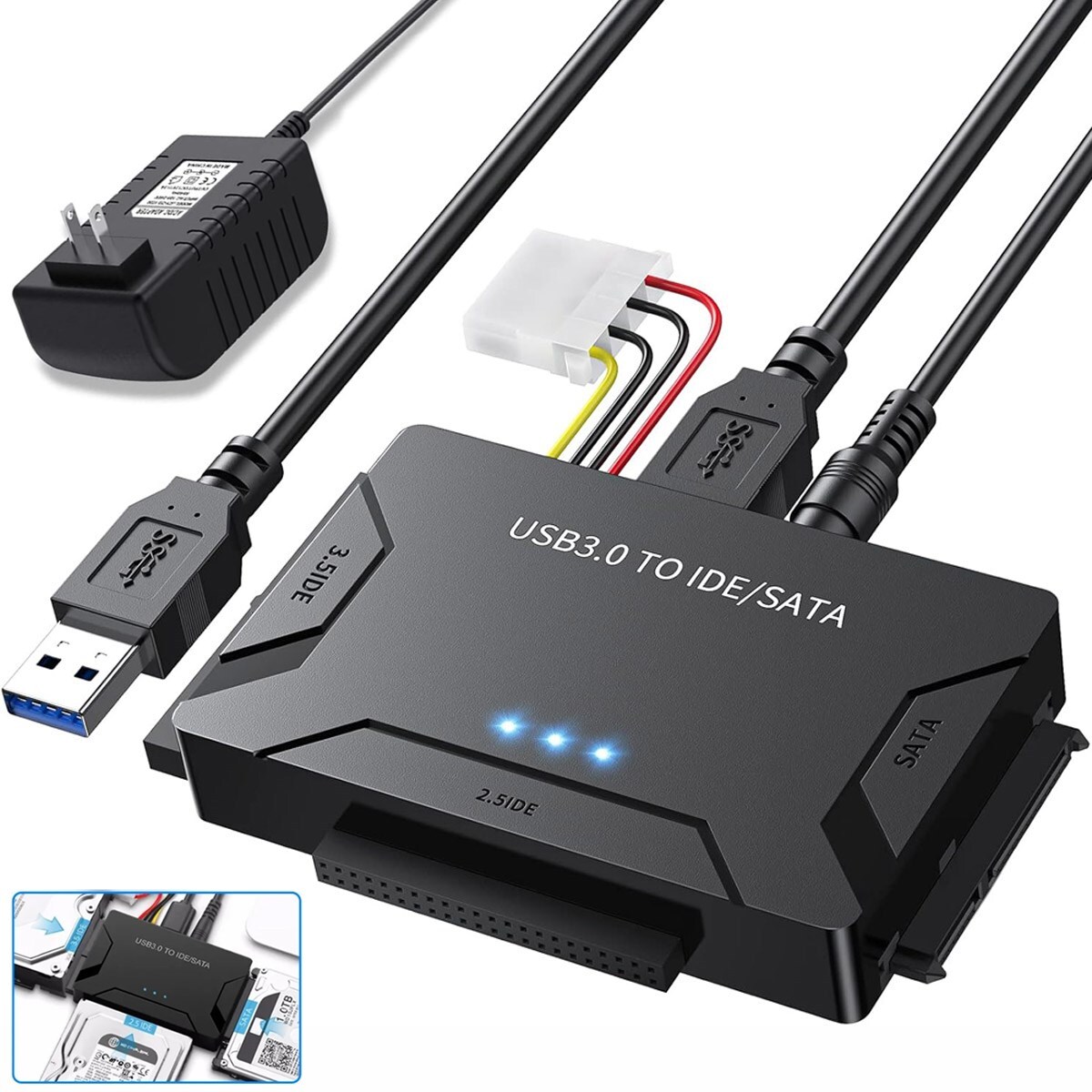 USB 3.0 To IDE/SATA Converter Adapter Kit For 2.5″/3.5″ SATA/IDE/SSD Hard Drive