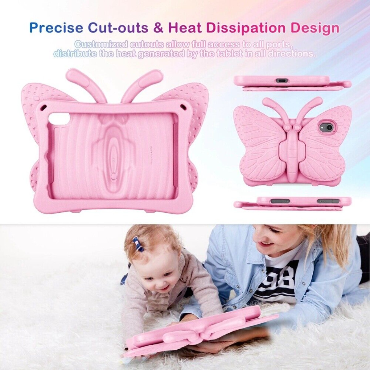Kids Butterfly Stand Case for iPad (A16) /10th 9th 8th 7th & Mini 1/2/3/4/5/6/7