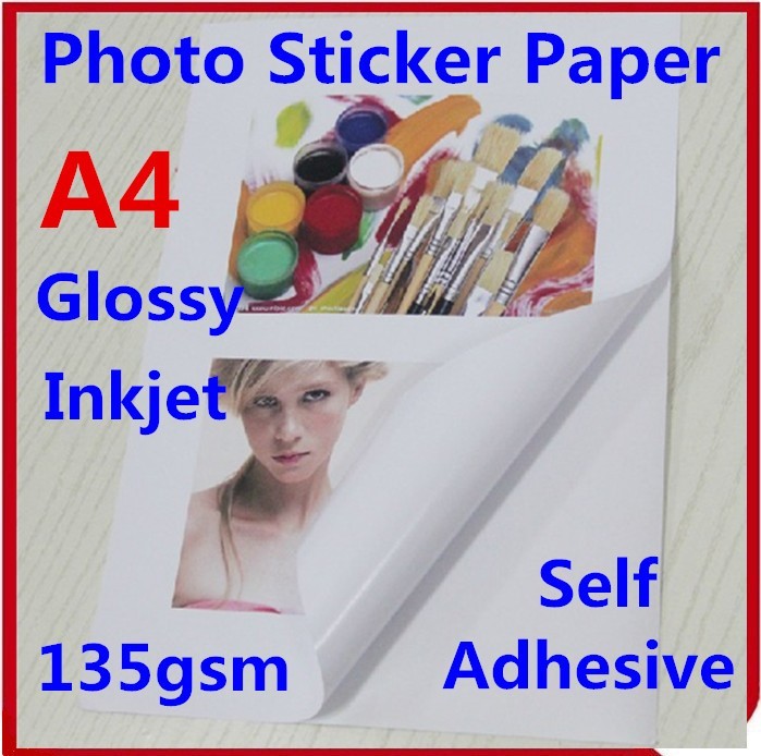 20X A4 135GSM Glossy Photo Paper Sticker Self Adhesive Inkjet Print Sheet Office