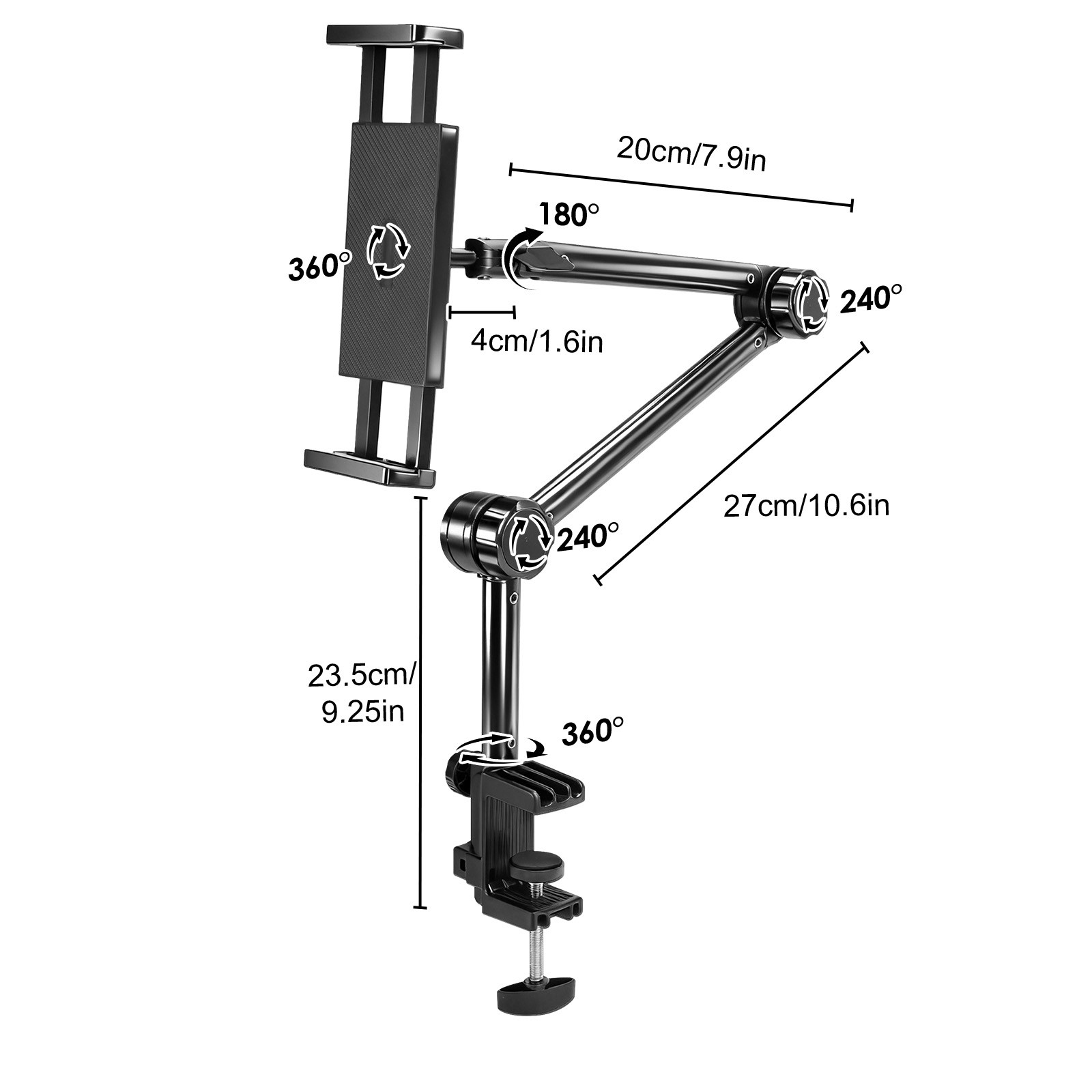 Long Arm Tablet Phone Holder Mount for Bed Desk 360° Adjustable for 4-13″ iPad