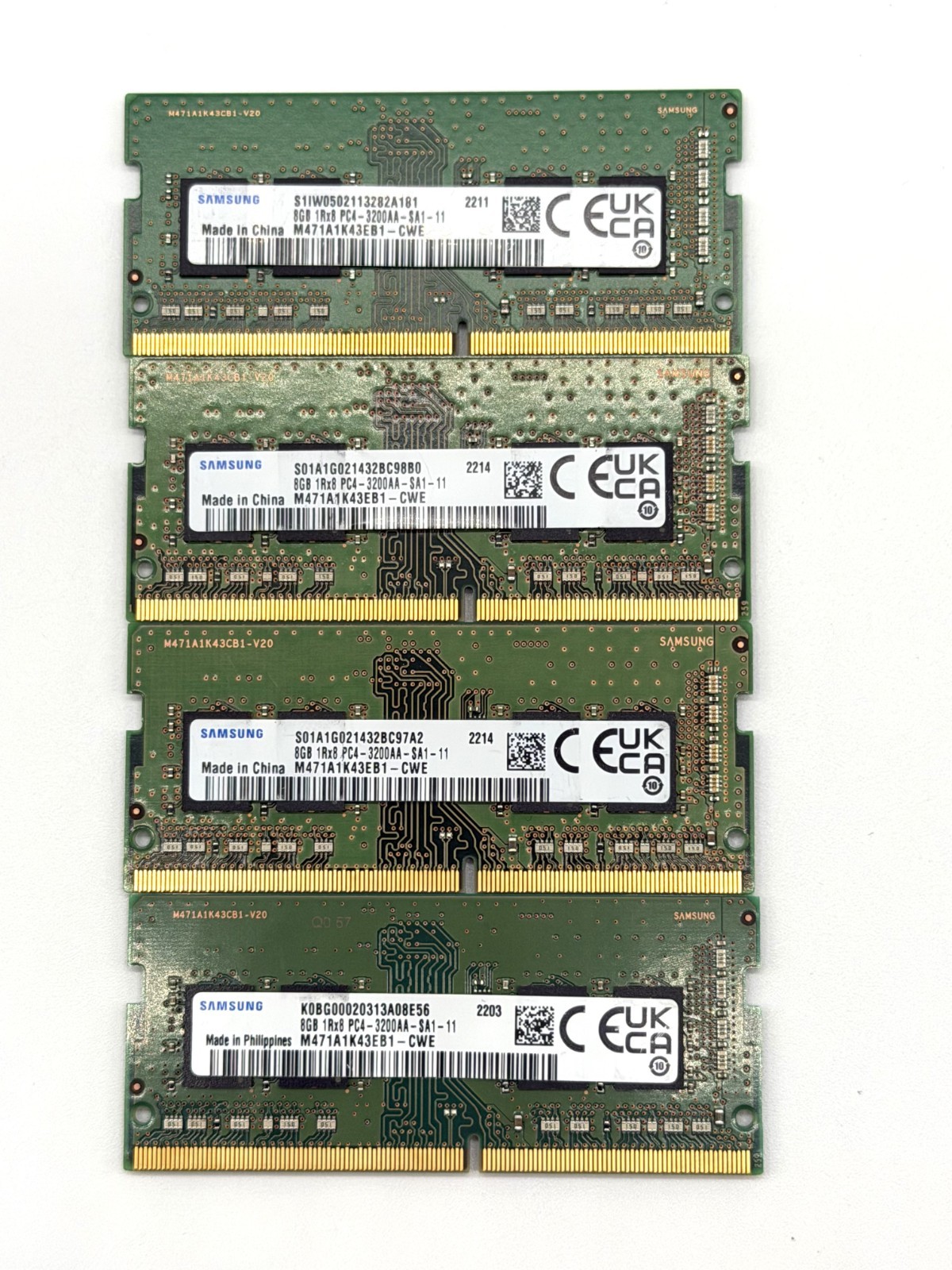 SAMSUNG 8GB M471A1K43EB1-CWE 1RX8 PC-25600 DDR4 3200 SODIMM MEMORY LOT OF 4