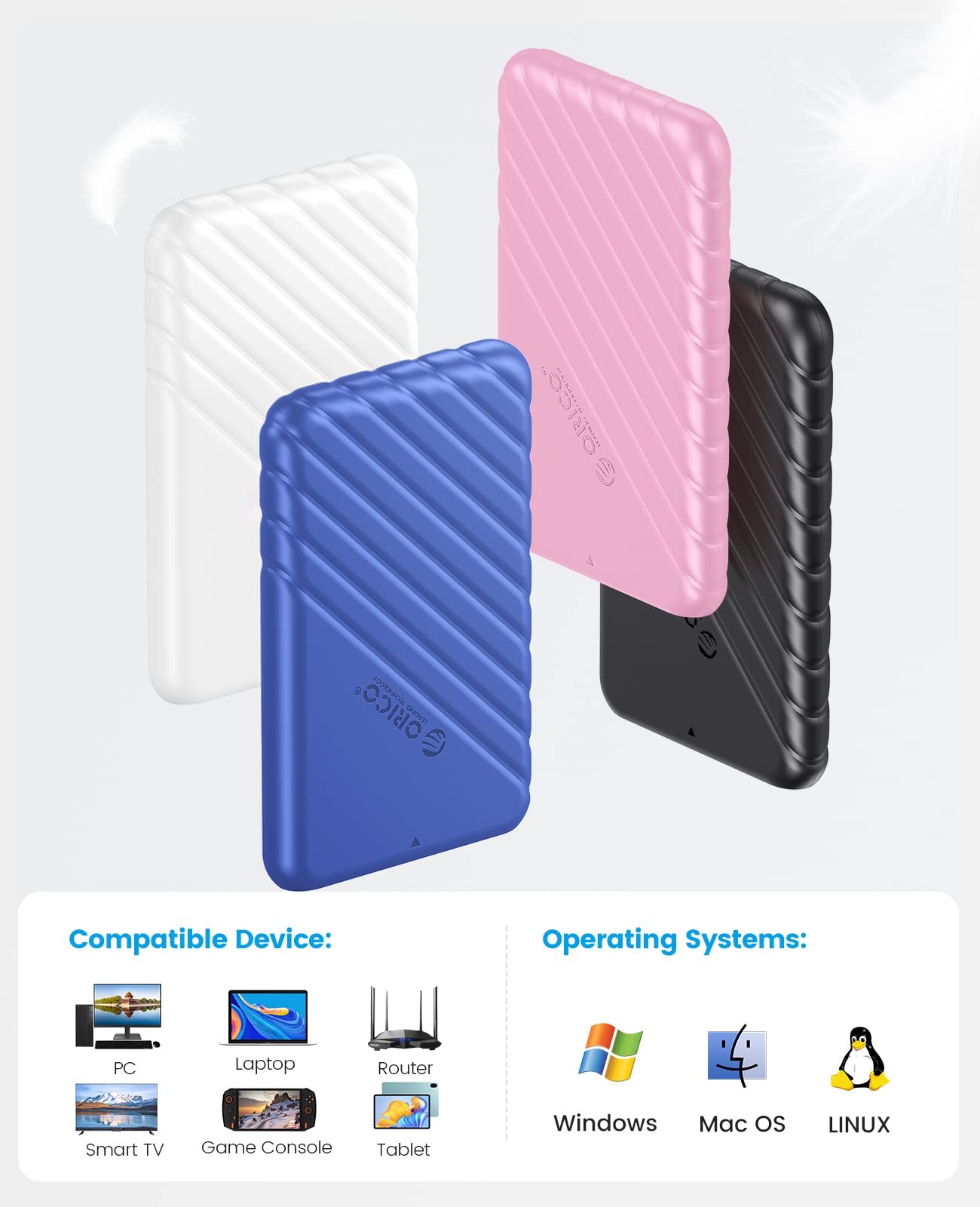 ORICO 2.5 inch USB C Hard Drive Enclosure 3.1 Gen 1 to SATA III Black