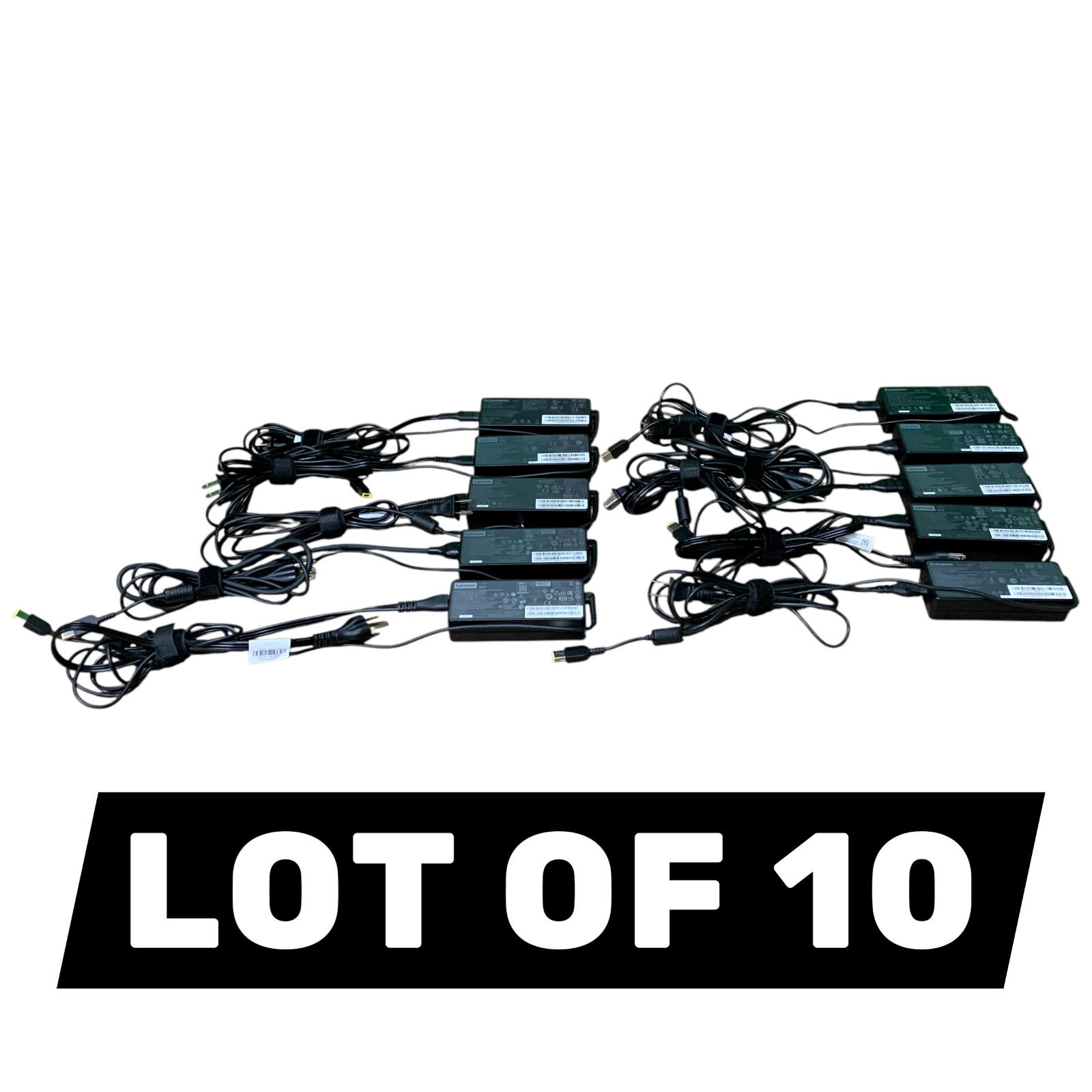 Lot of 10 – Lenovo 90W 20v 4.5a Yellow Square Slim Tip Adapter w/ Pwr Cable