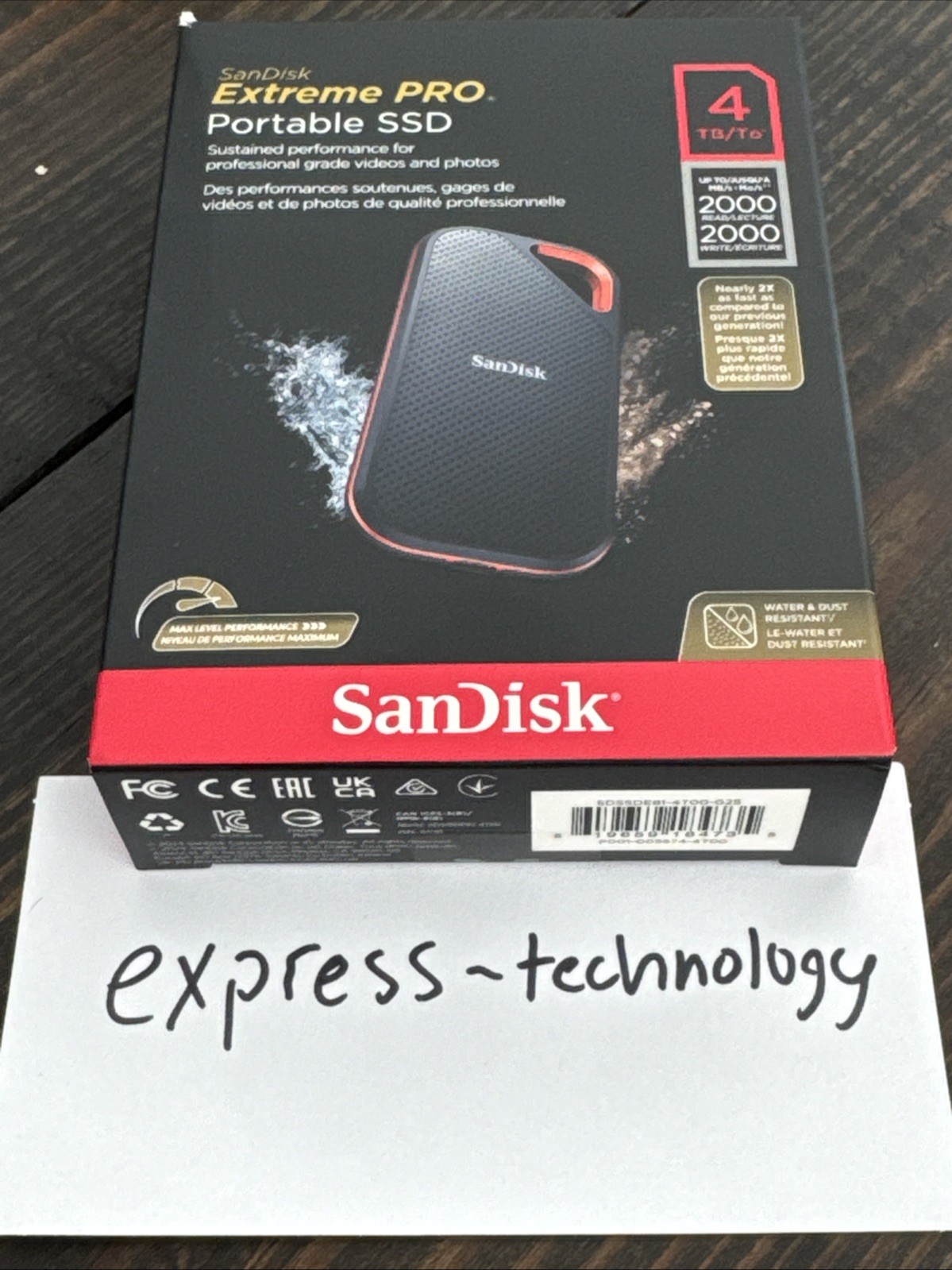 SanDisk Extreme PRO Portable SSD 4TB USB-C Water & Dust Resistant 2000MB