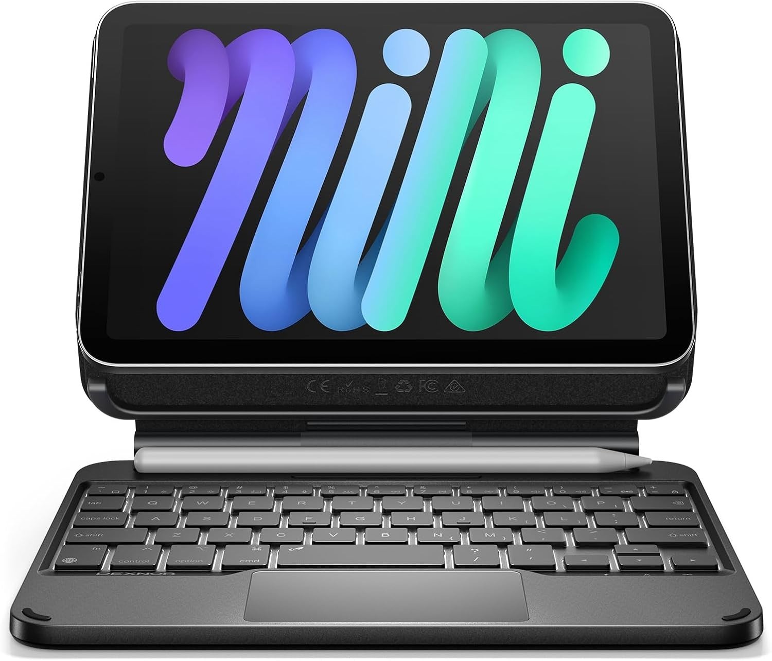 Dexnor iPad Mini 7/6 Keyboard Case Trackpad Backlit Pencil Holder Black