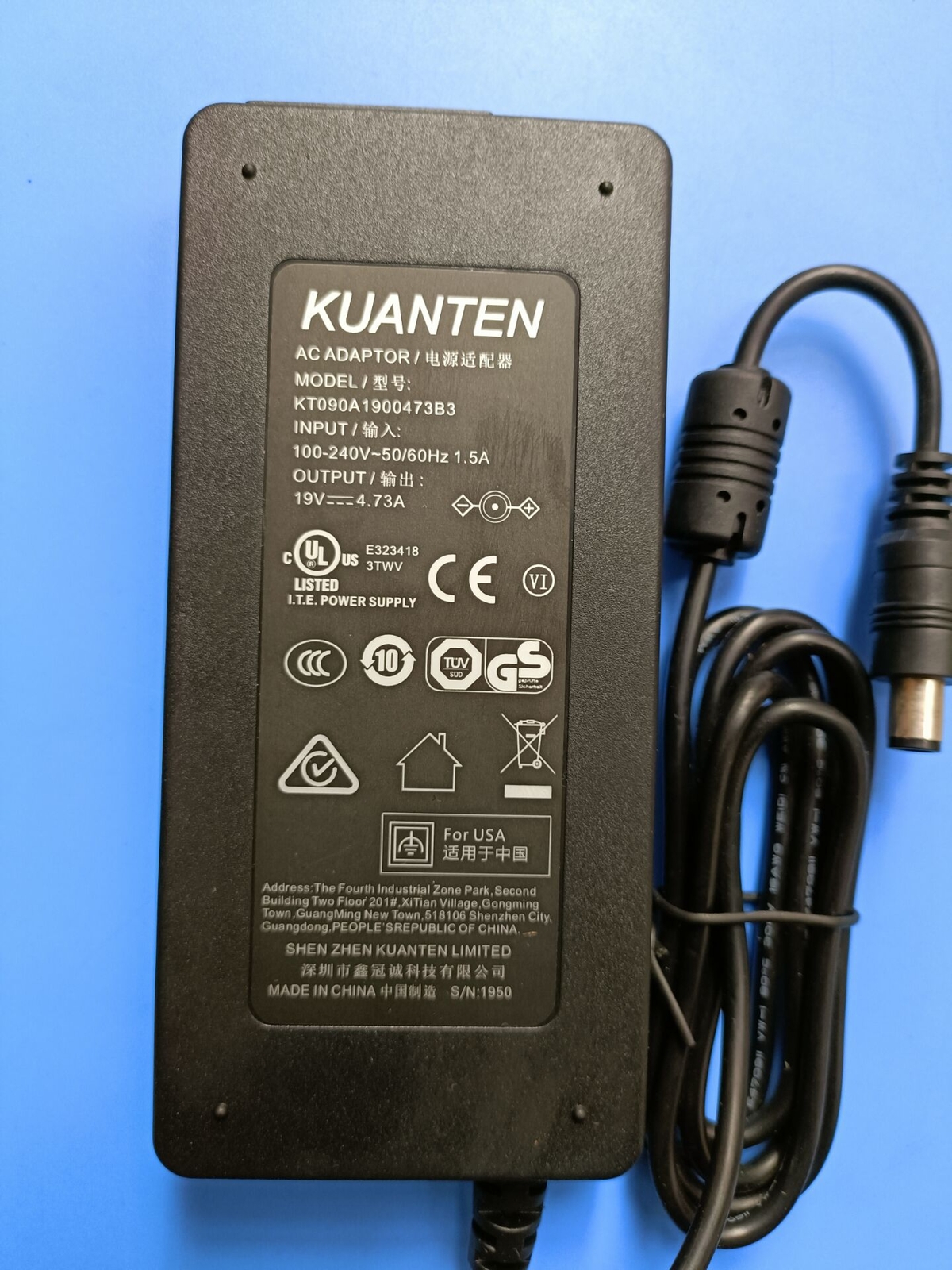 1PCS Genuine KUANTEN Ac Adapter Power Supply KT090A1900473B3 19V 4.73A
