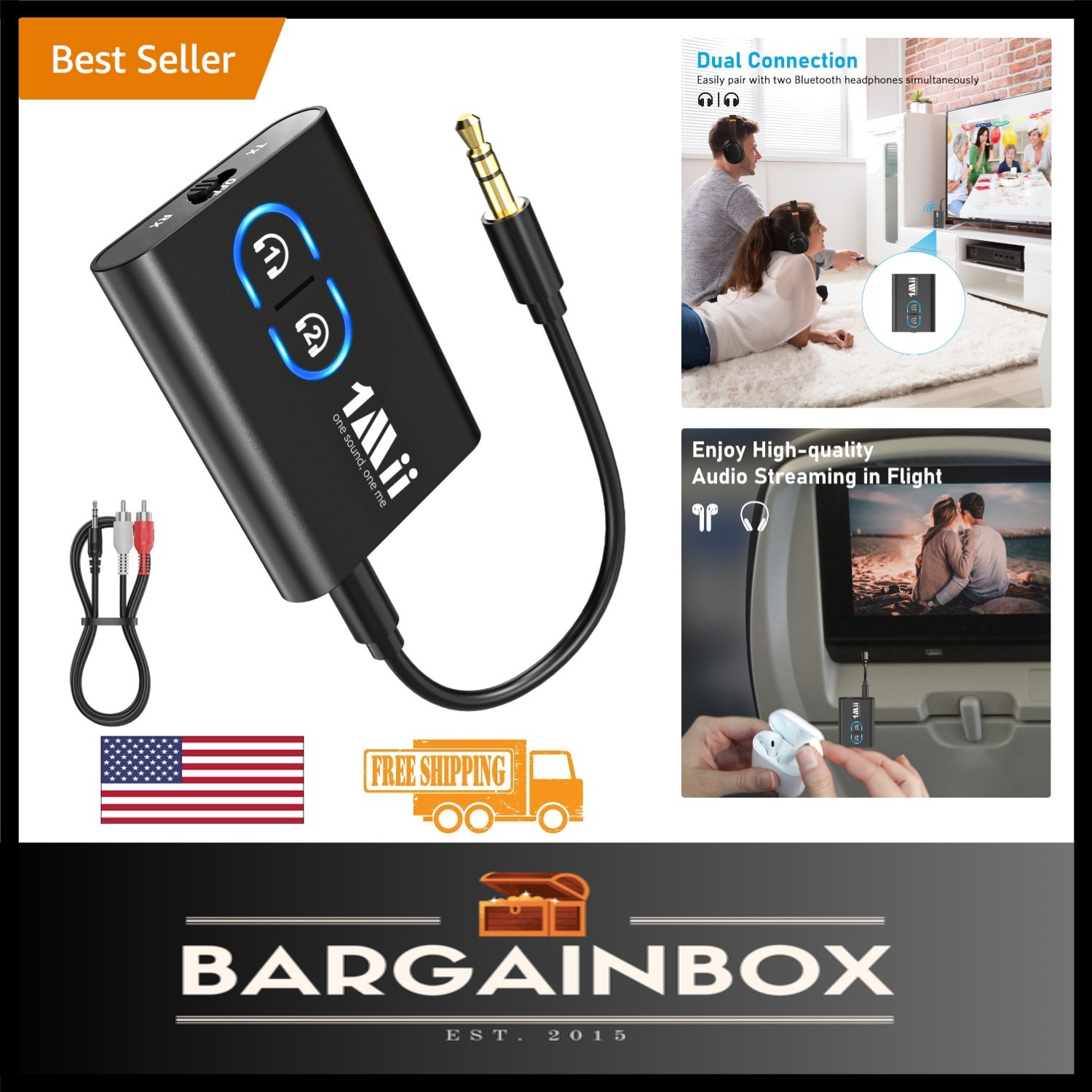 2-in-1 Bluetooth 5.3 Transmitter/Receiver with HD Audio – Rechargeable Adapter