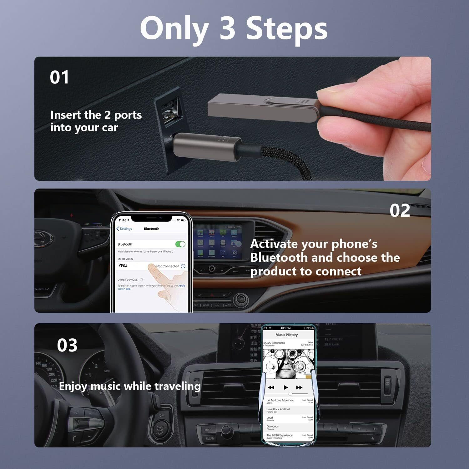 USA Aux to Bluetooth 5.1 Adapter 3.5mm Bluetooth Receiver Microphone for Car Lot