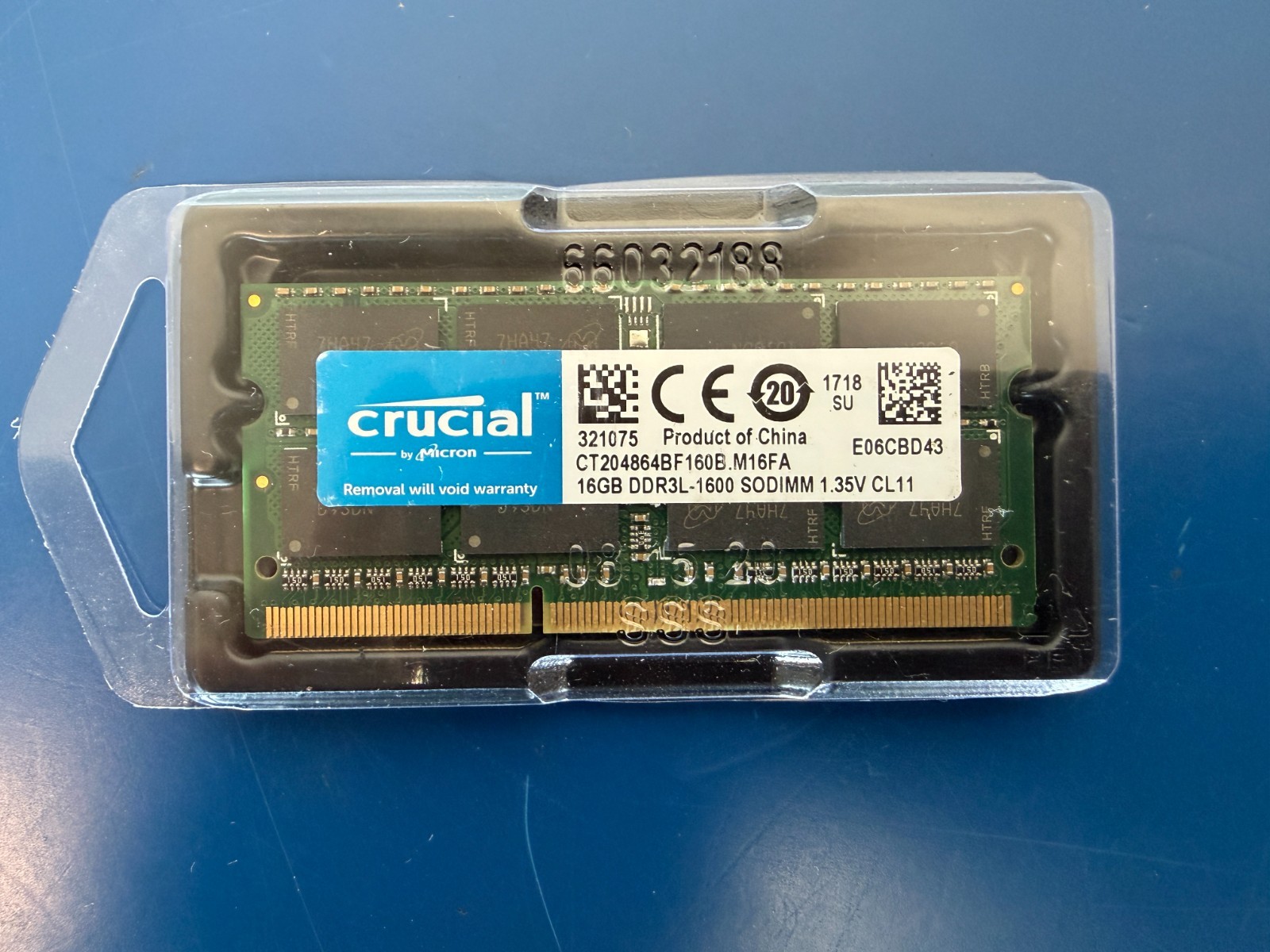 Crucial PC3-12800 1 x 16GB DDR3L-1600 SODIMM Memory CT204864BF160B.M16FA