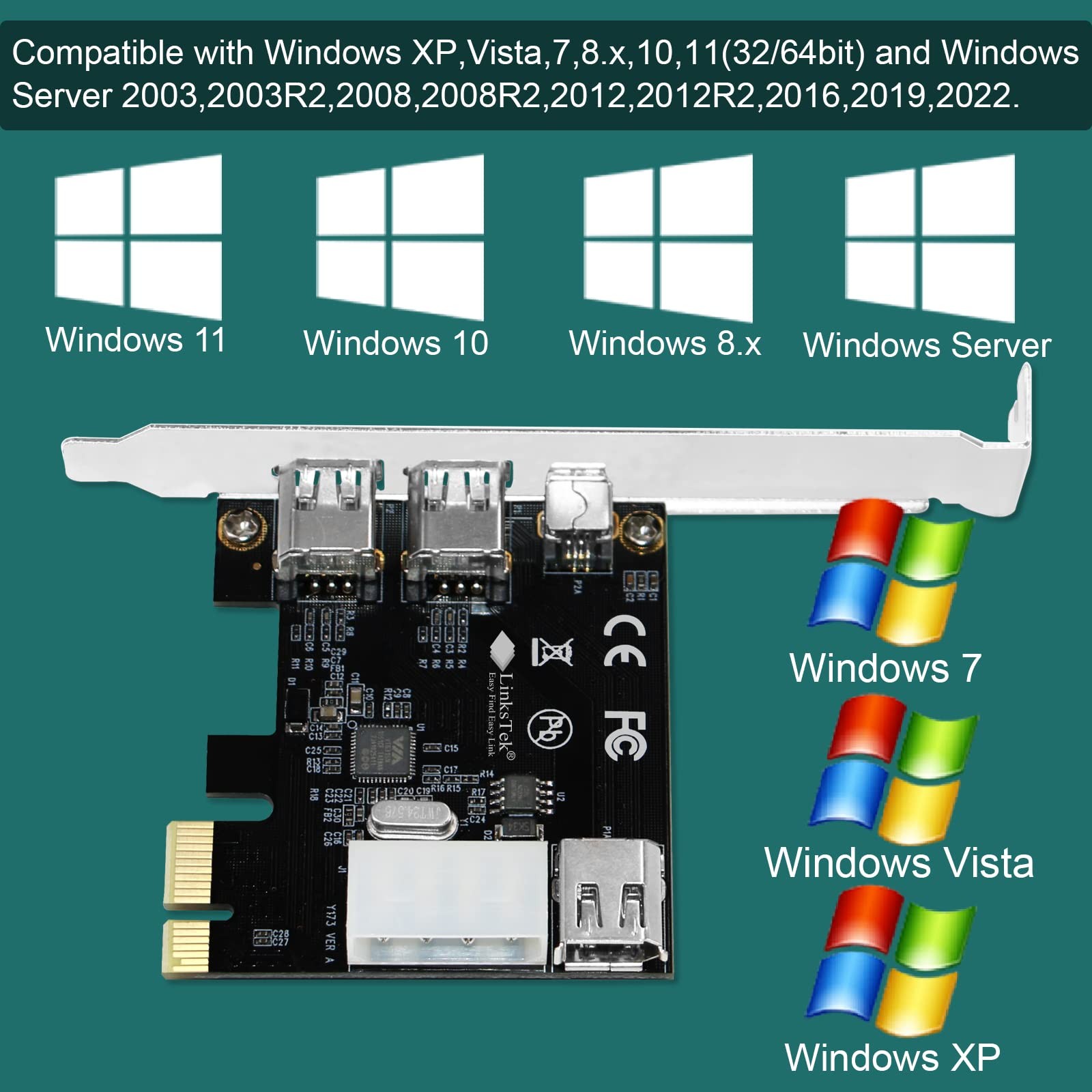 4-Ports 1394A PCIE FireWire 400 Expansion Card for Windows Desktop PCs, 3X 6P…