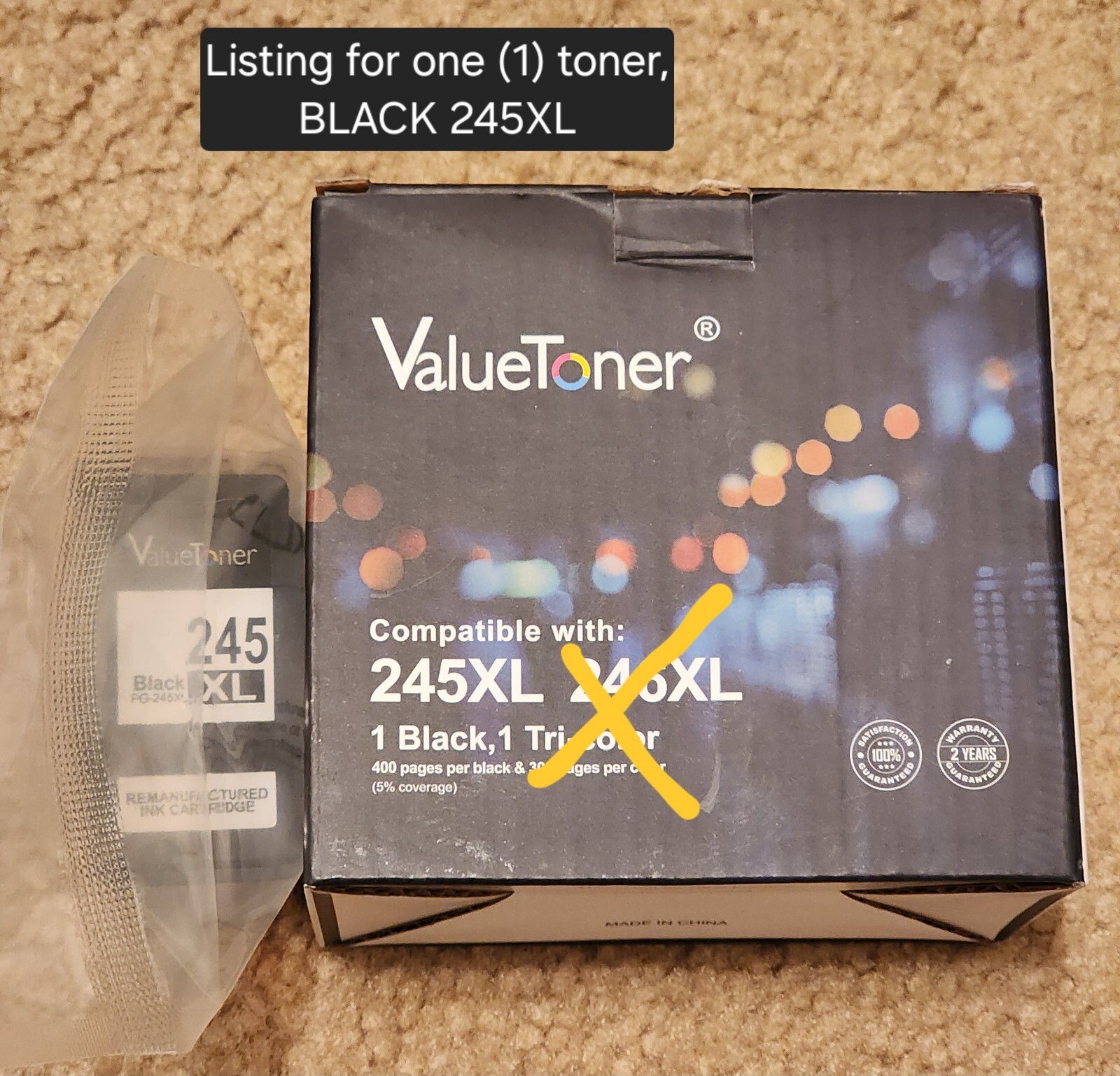 ValueToner 245XL Ink Cartridge – 1 Pack BLACK ONLY