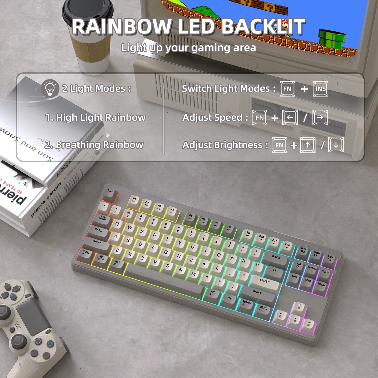 80% TKL Wireless Membrane Gaming Keyboard Dual Mode Silent PBT Keys for PC Mac