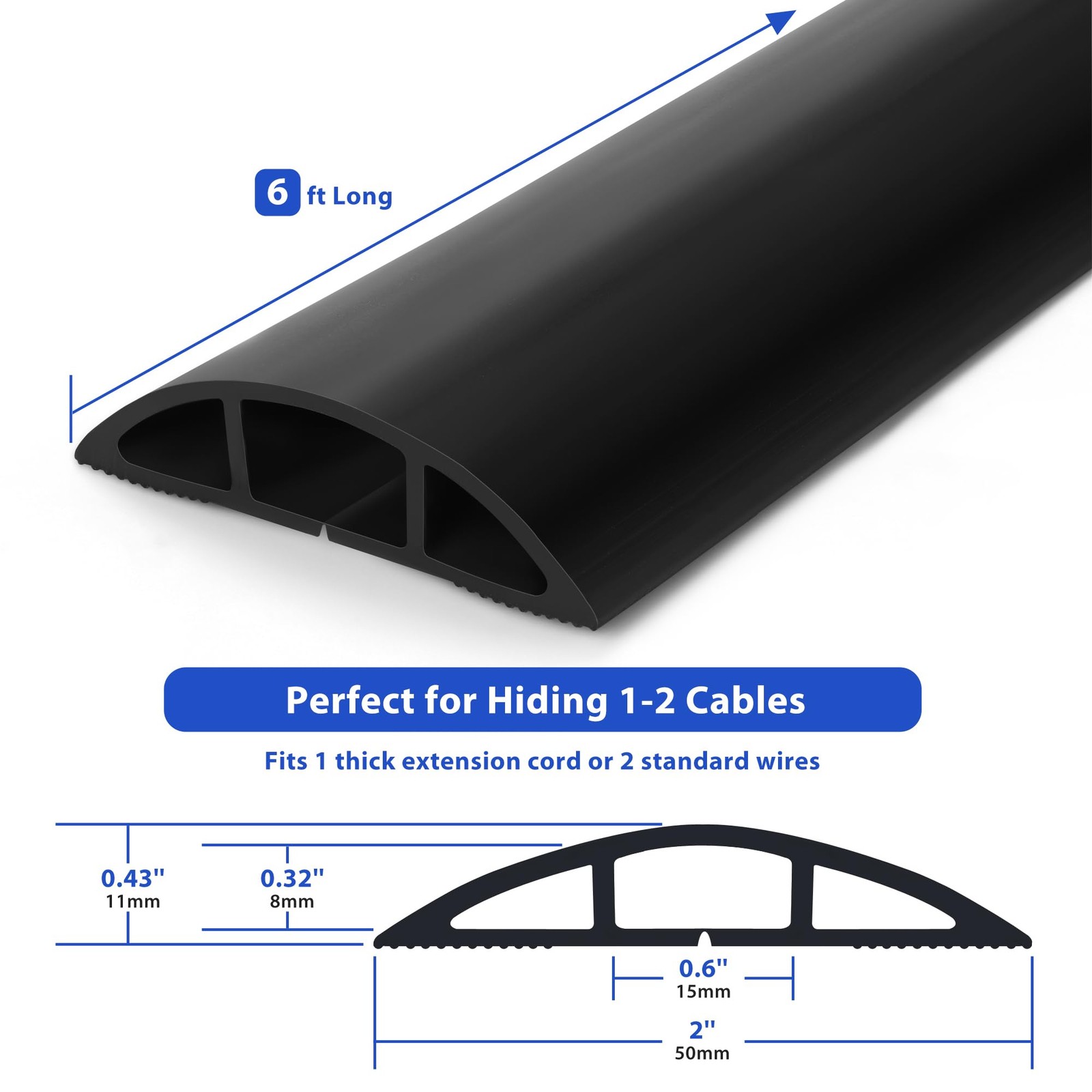 Floor Cord Cover 6ft, Cord Hider Floor Hide Extension Cords, PVC Cable Manage…