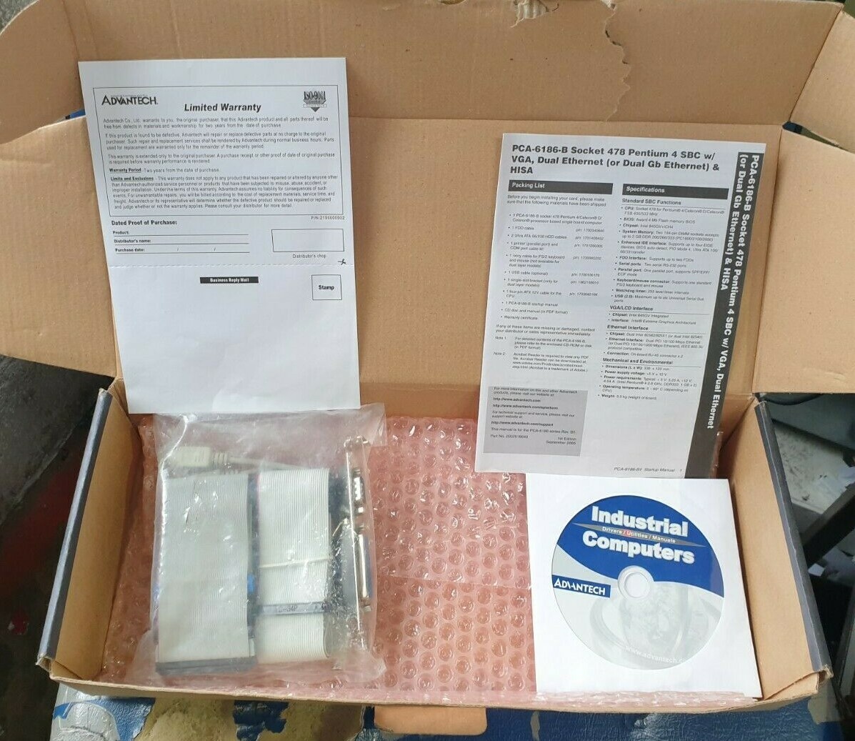 ADVANTECH SETUP CABLES / CD / INSTRUSTIONS FOR PCA-6186E2-00B2E V5.10 (R6S7.5)