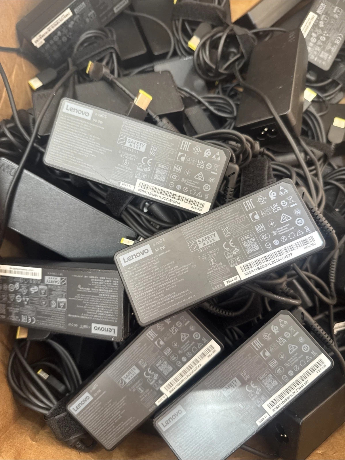 Lot of 5 Lenovo 90W 20V 4.5A Slim Yellow Tip AC Adapters adlx90nlc2a