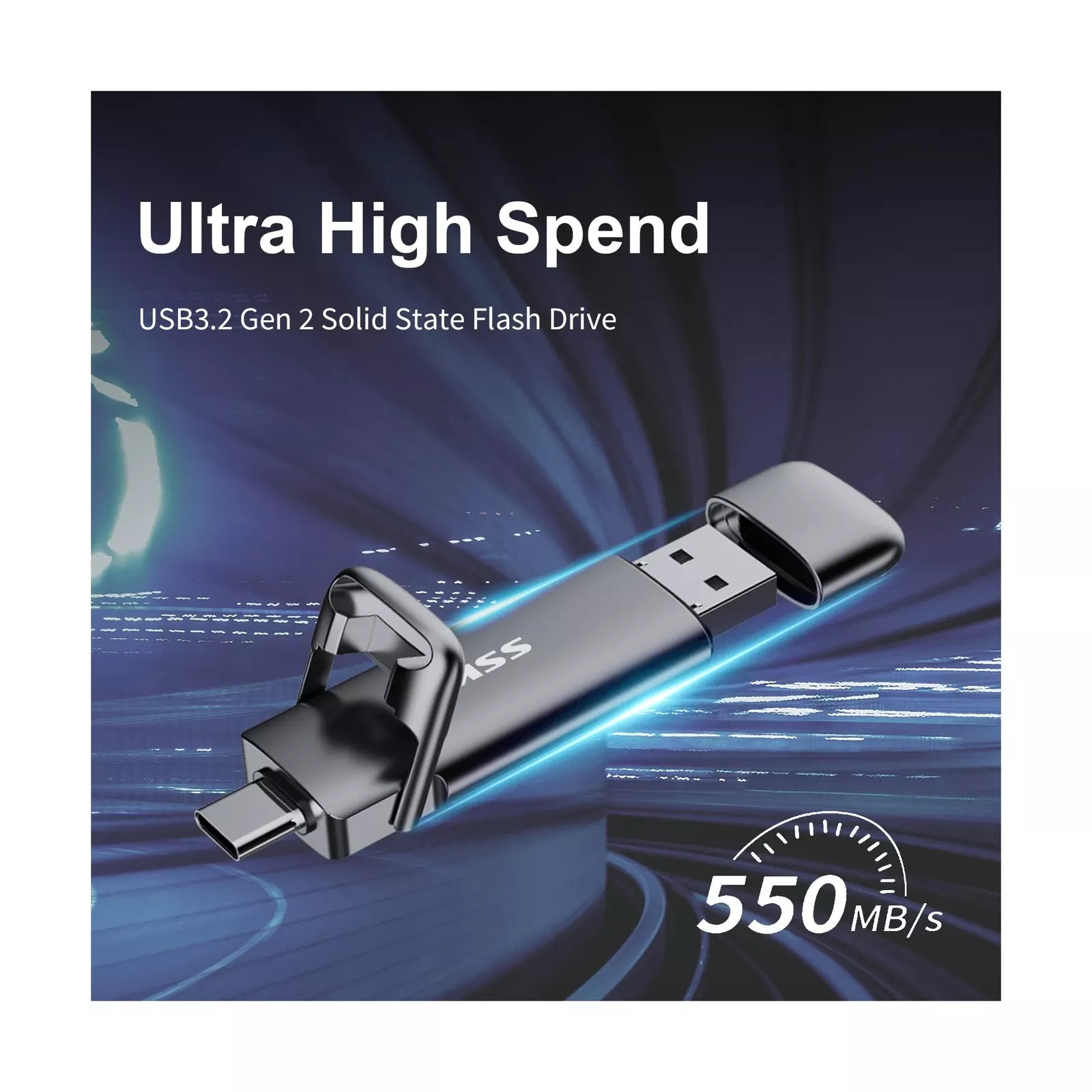 SSK USB Drive External SSD USB Fast 550MB/s 2-in-1 Dual Drive USB Type C+USB