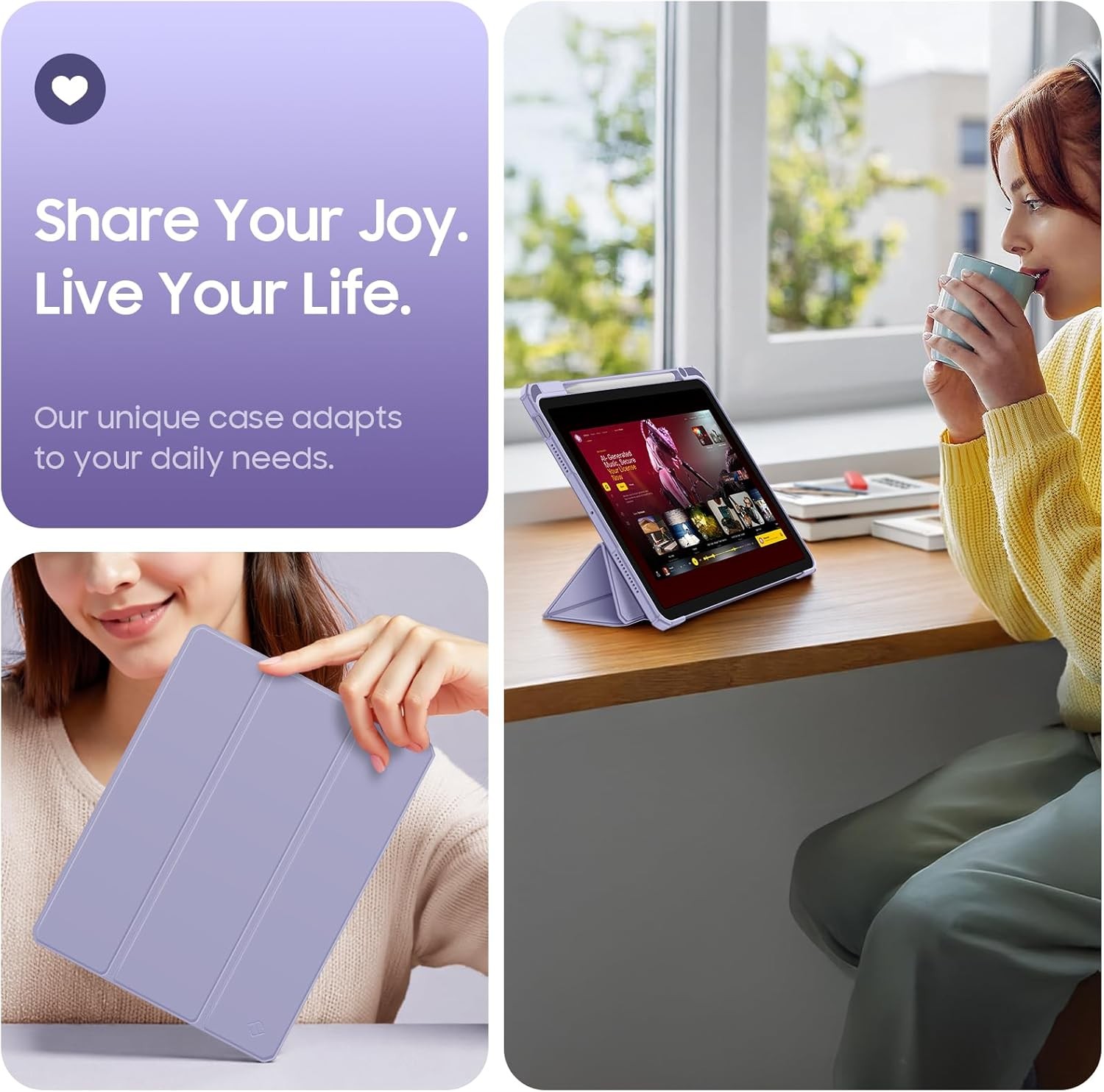 Hybrid Slim Case for iPad Air 11-inch M2 (2024) Shockproof Cover w Pencil Holder