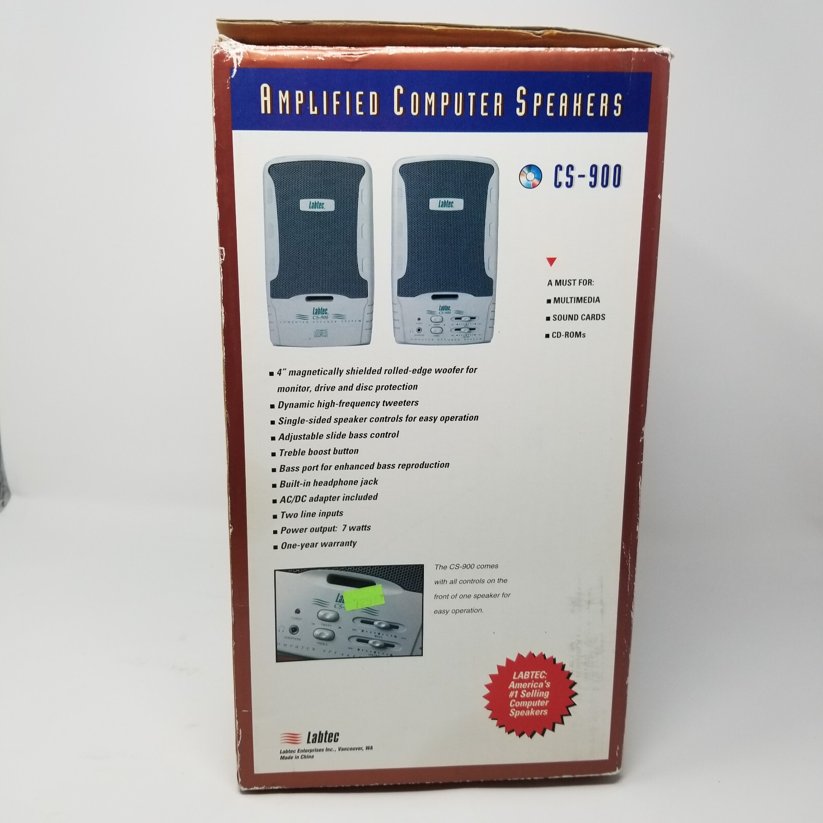 Vintage Labtec CS-900 Computer Speakers In Box w/ All Cables See Pics