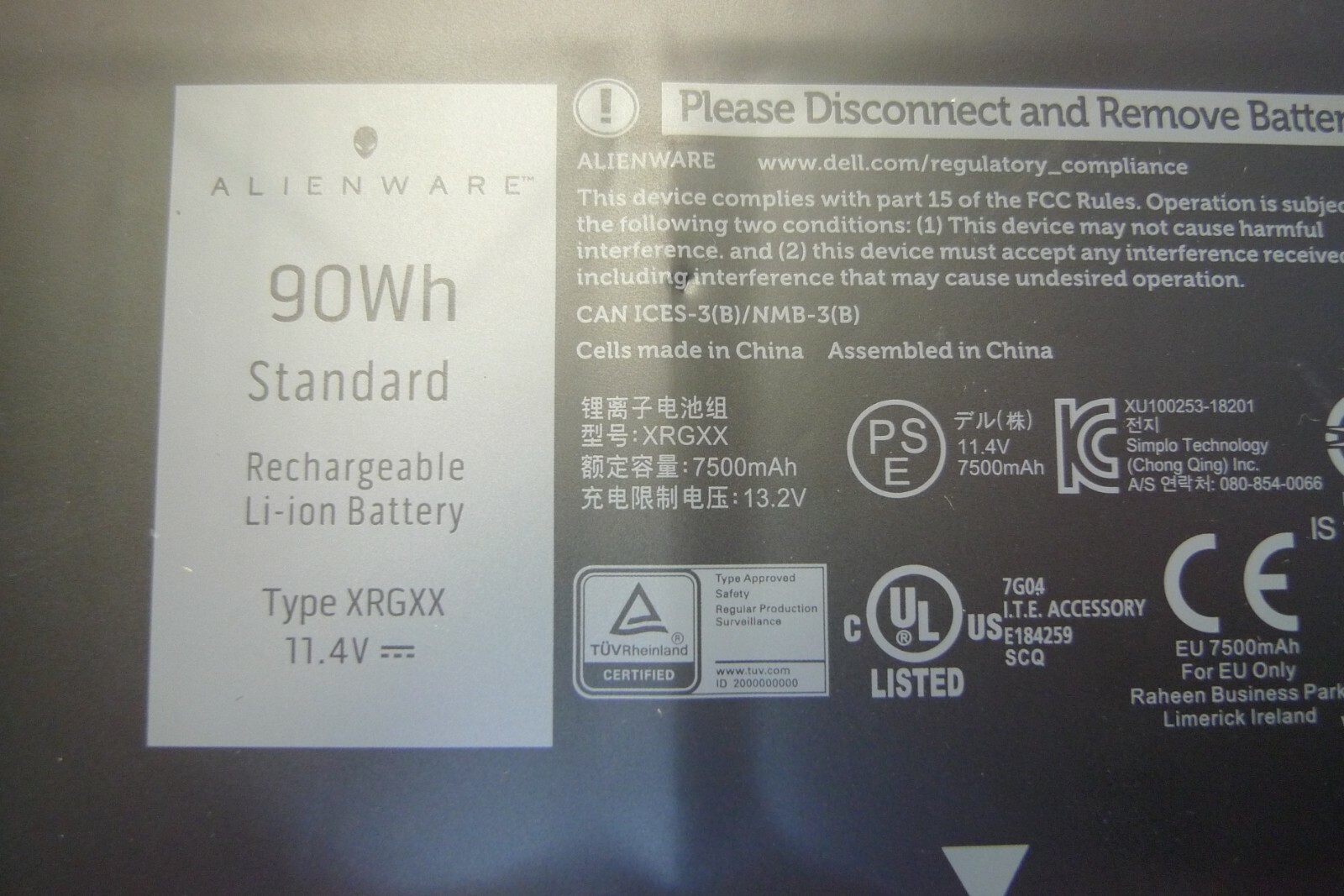 NEW Genuine Alienware M15 M17 90Wh 11.4V Laptop Battery Dell XRGXX