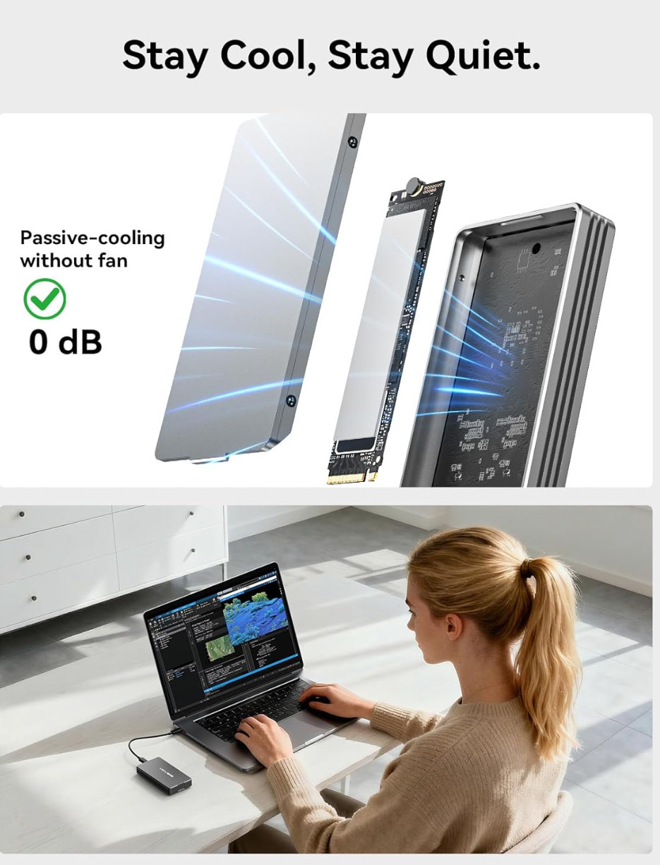 ACASIS 40Gbps M.2 NVMe SSD Enclosure with Aluminum Housing No Noise M.2